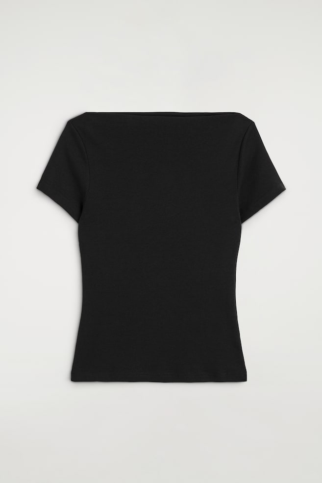 SLIM BOAT-NECK COTTON T-SHIRT - BLACK/DARK GREEN - 1