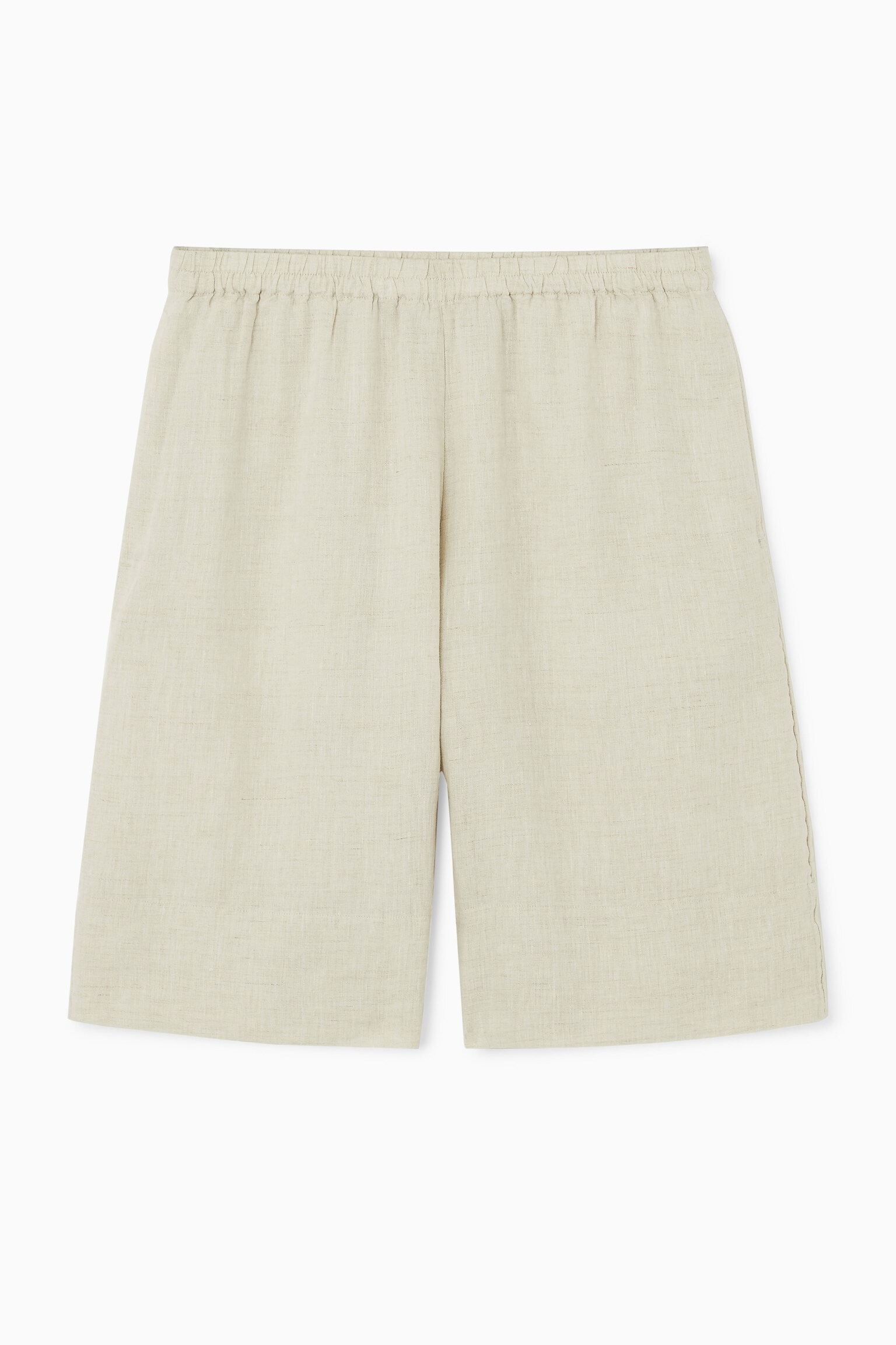 LEINENSHORTS MIT ELASTISCHEM BUND - STEINGRAU/WEISS