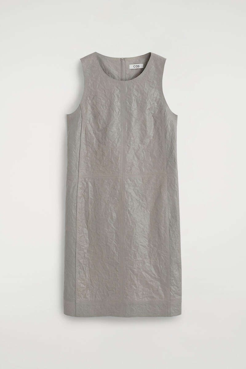 Textured-Leather Shift Dress