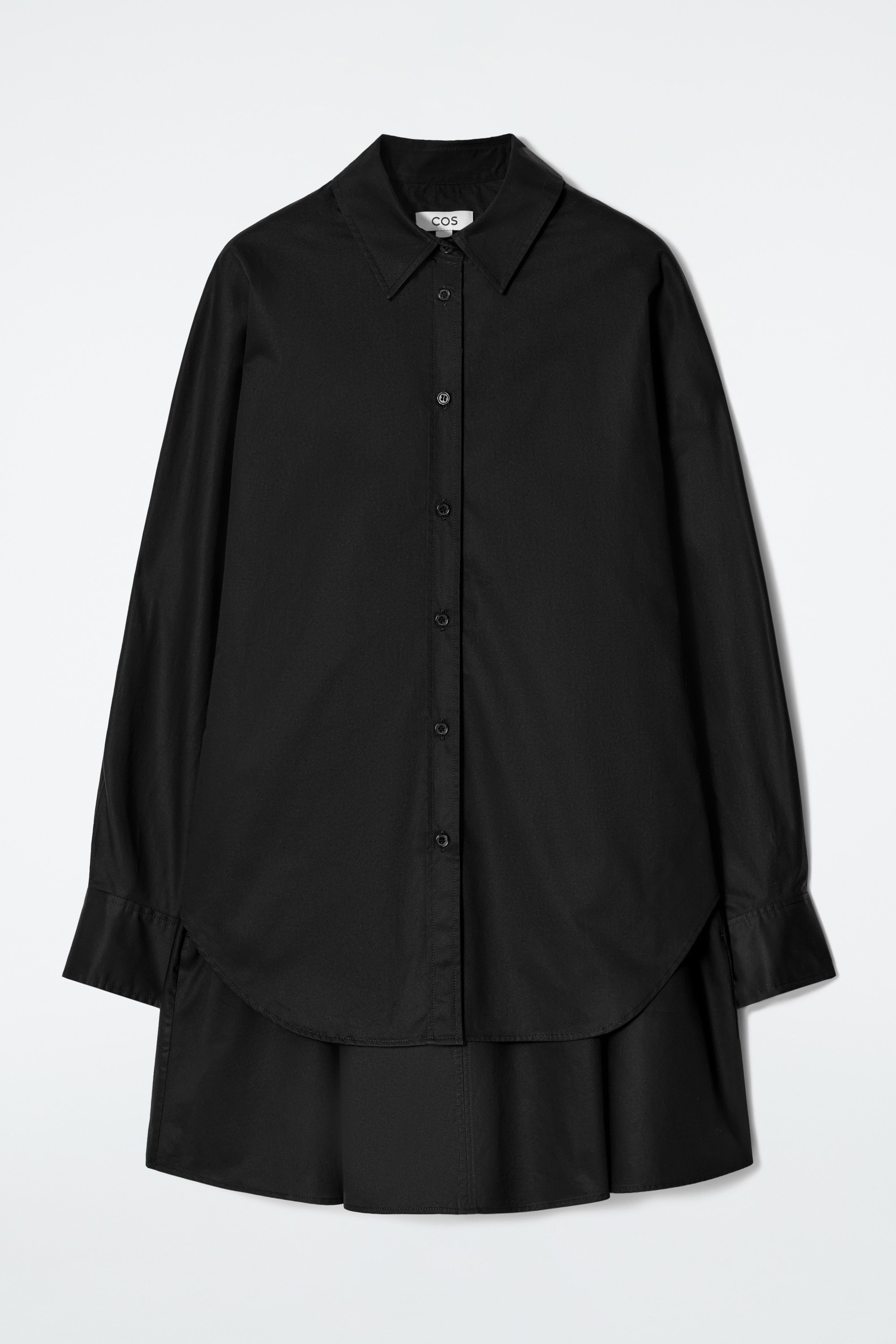 Women's BLACK LAYERED TRAPEZE SHIRT DRESS