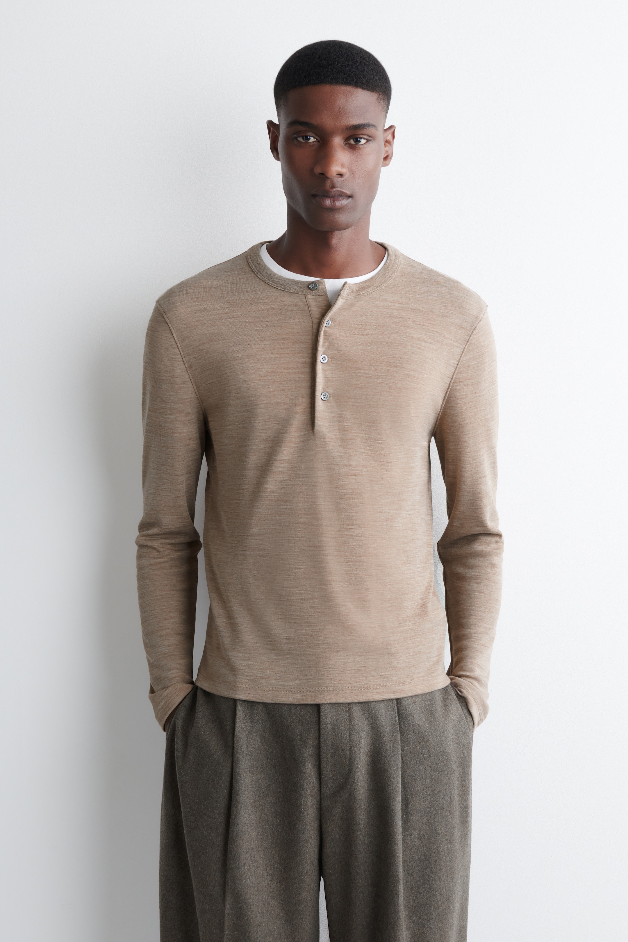 View larger image: WOOL-BLEND HENLEY TOP - BEIGE MÉLANGE - Men | H&M GB 1