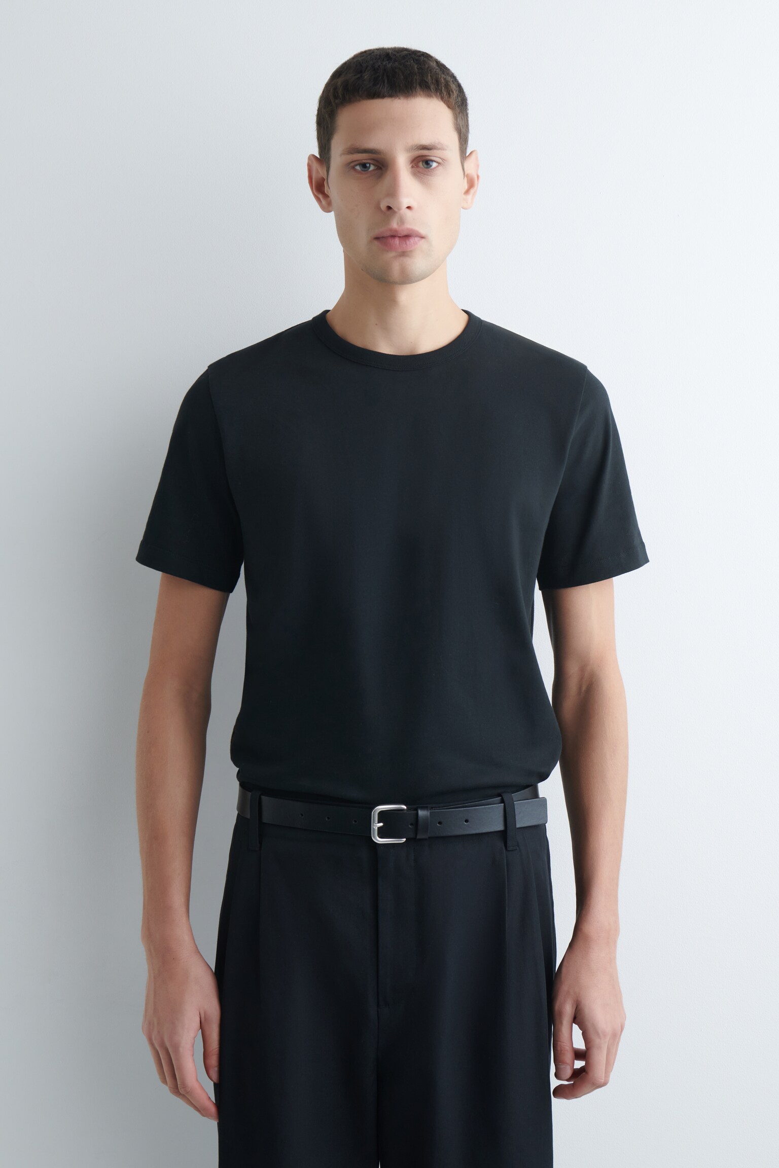 BRUSHED-COTTON T-SHIRT - BLACK/NAVY/WHITE/BEIGE - 1