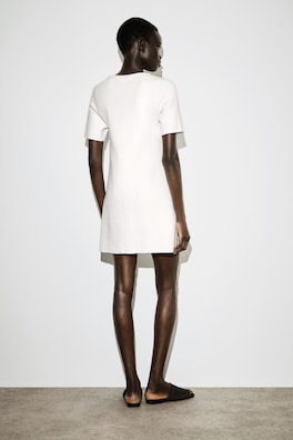 BUTTONED MILANO-KNIT MINI DRESS — WHITE 4