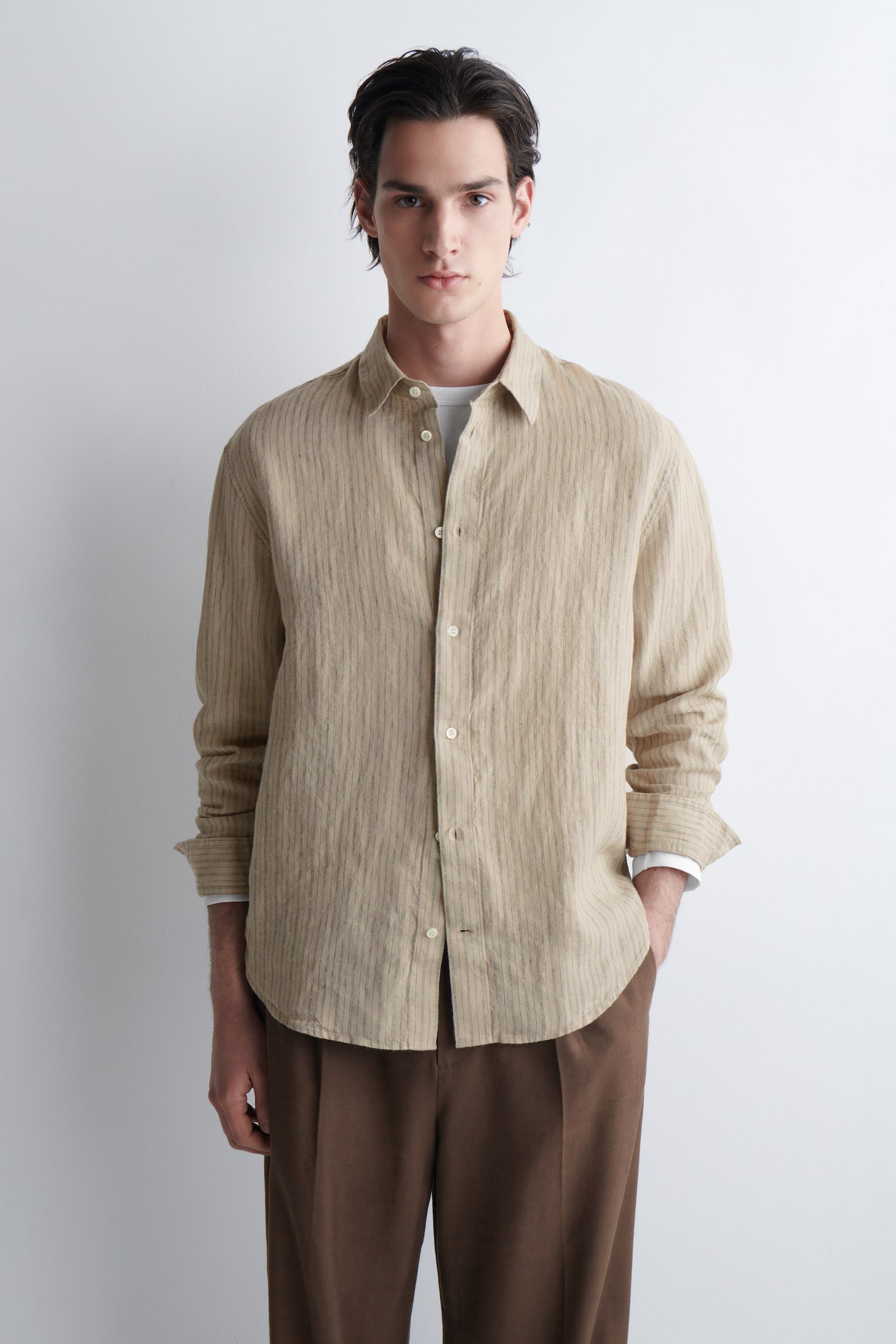 РИЗА ОТ ЛЕН С ШИРОКА КРОЙКА - БЕЖОВО / РАЙЕ/КАКИ/БЯЛ / ЖЪЛТ / РАЙЕ/ТЪМНОСИН/БЯЛО - 1