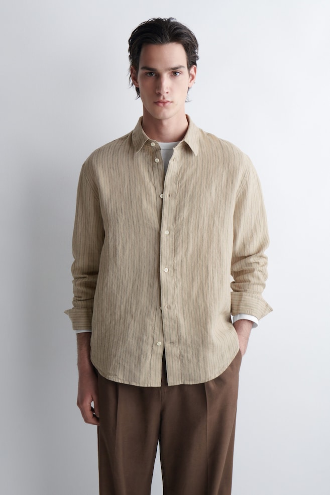 RELAXED LINEN SHIRT — BEIGE / STRIPED