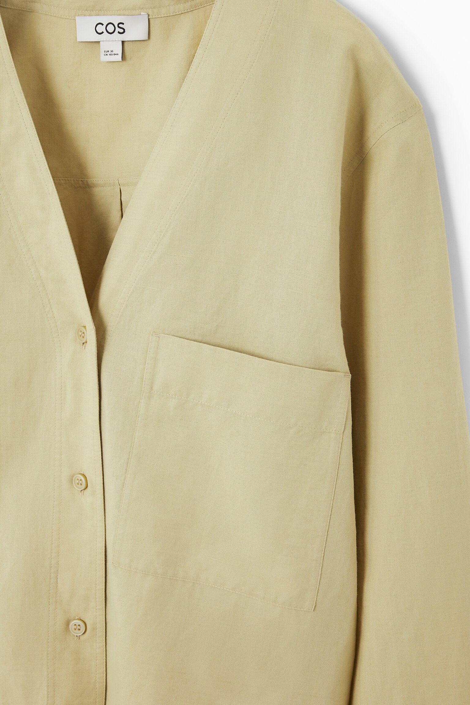 FLARED-SLEEVE LINEN BLOUSE - WASHED KHAKI/WHITE - 2