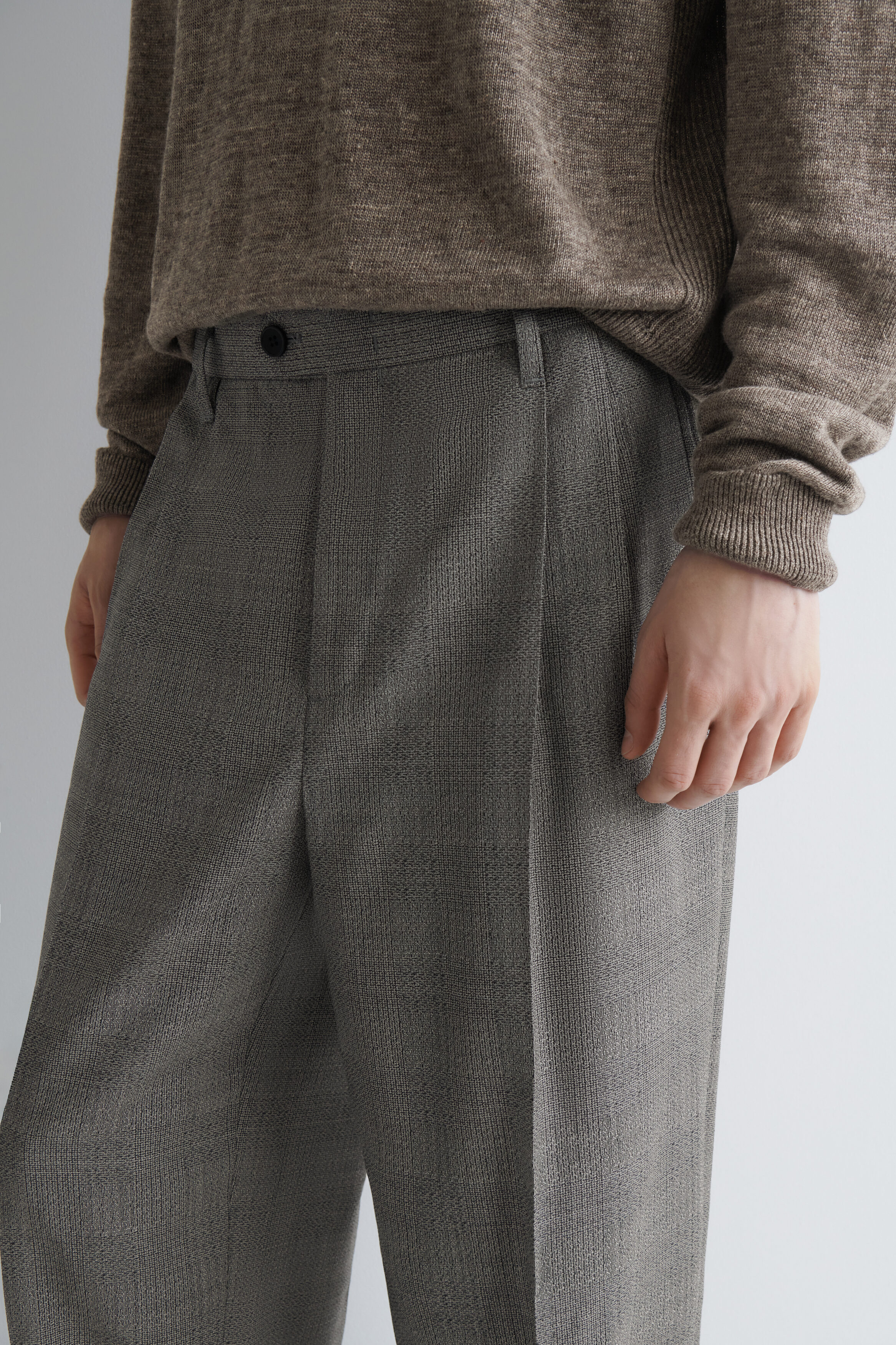 CHECKED TEXTURED-WOOL RELAXED-FIT TAPERED PANTS - thumbnail 5