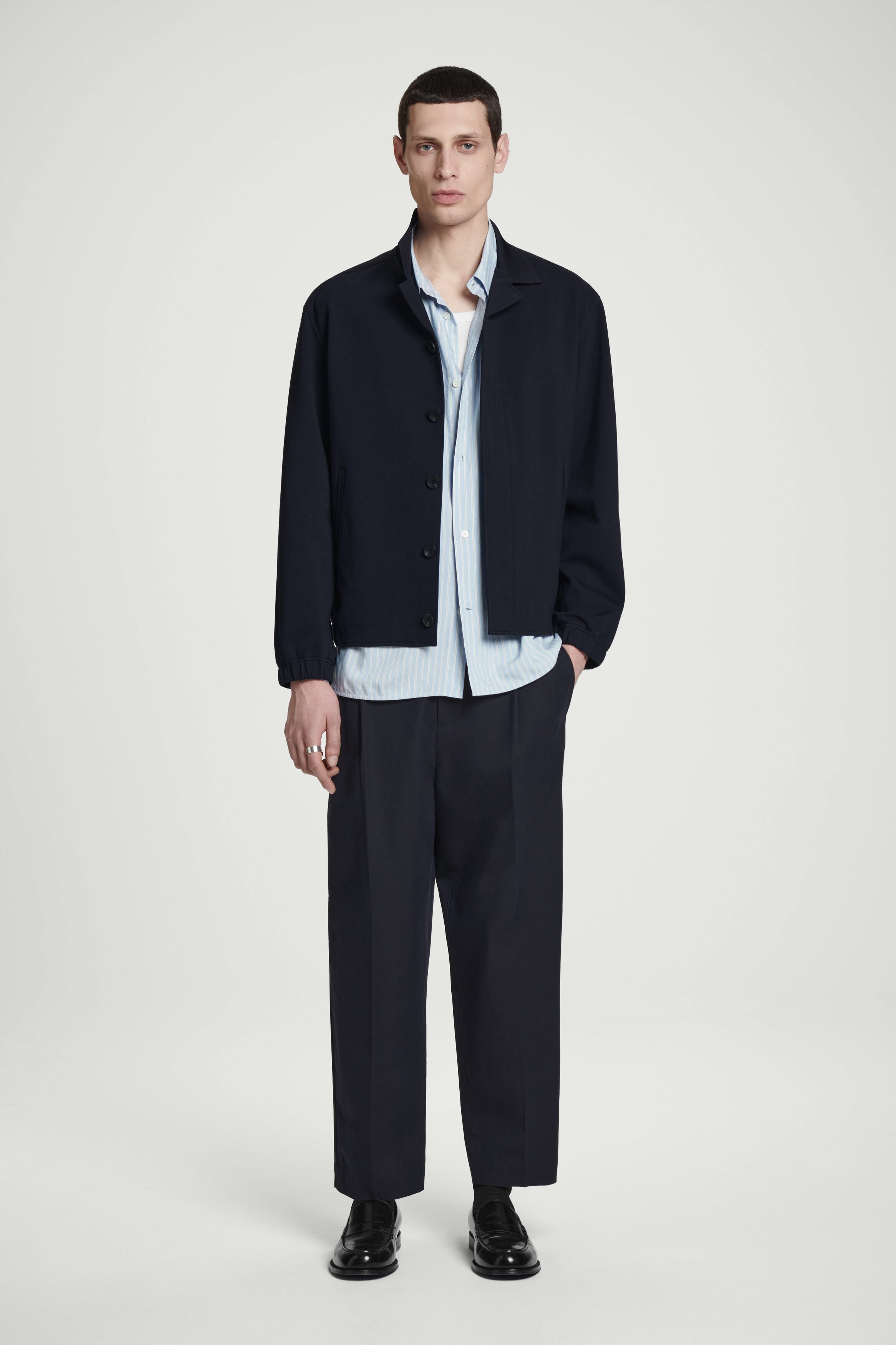 COLLARED INTERLOCK COTTON-JERSEY JACKET - NAVY | COS