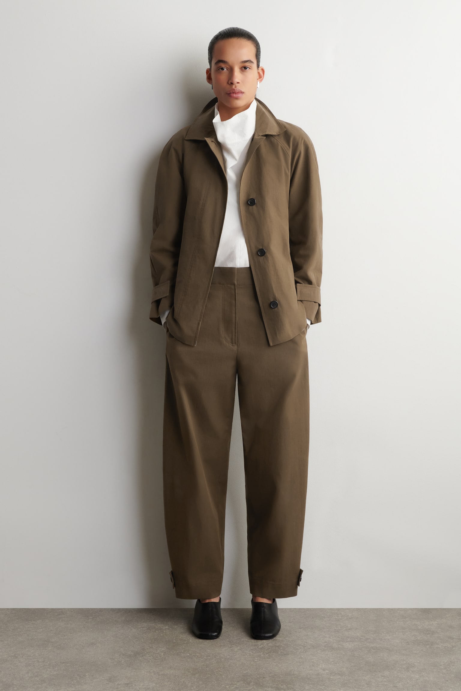 BARREL-LEG COTTON UTILITY TROUSERS - BROWN/LIGHT BEIGE - 1