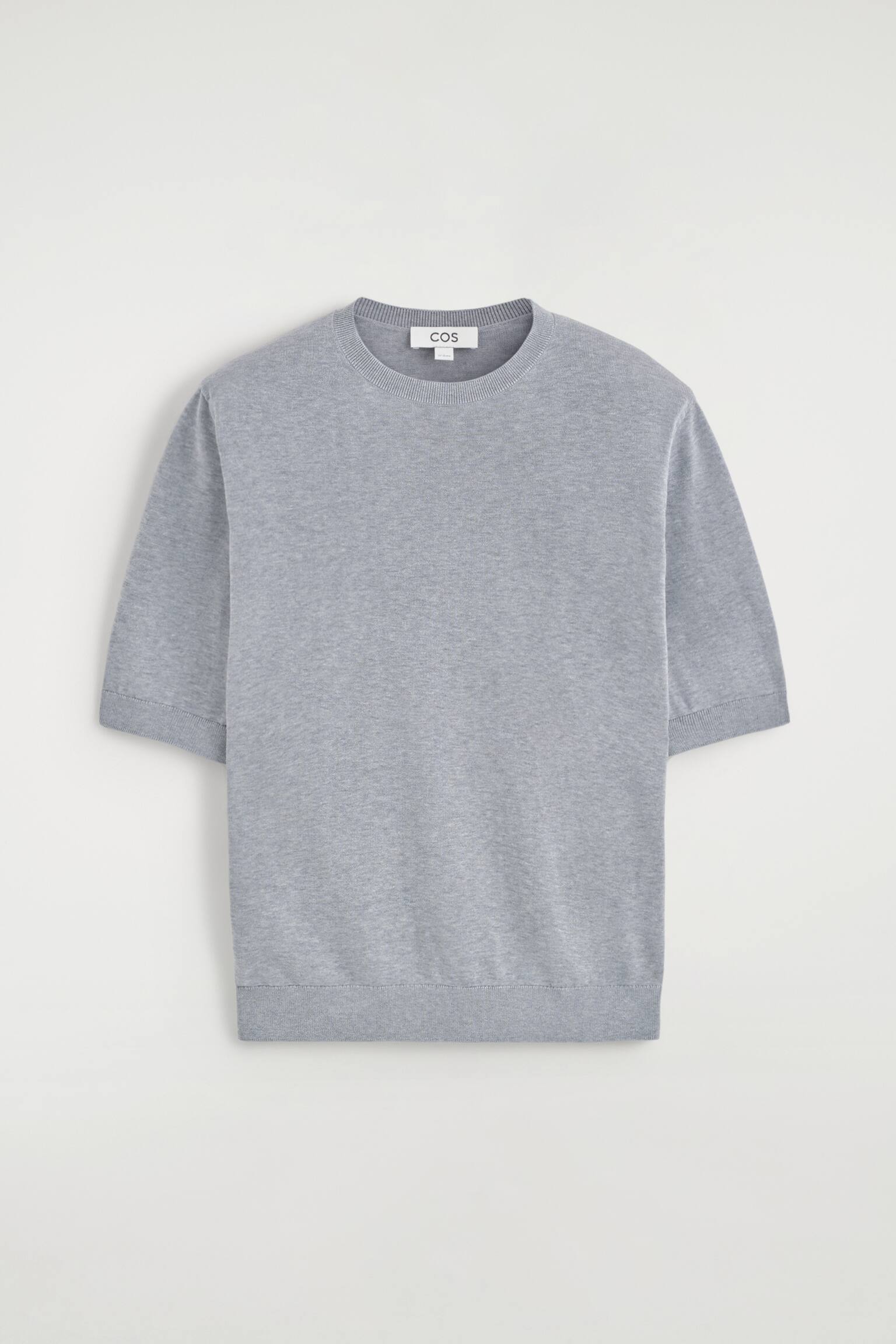 SCULPTED-SHOULDER SILK-COTTON T-SHIRT - אפור מלנג' - 1