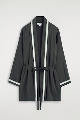 CONTRAST-PIPED ROBE-STYLE BLOUSE — DARK GREEN 9