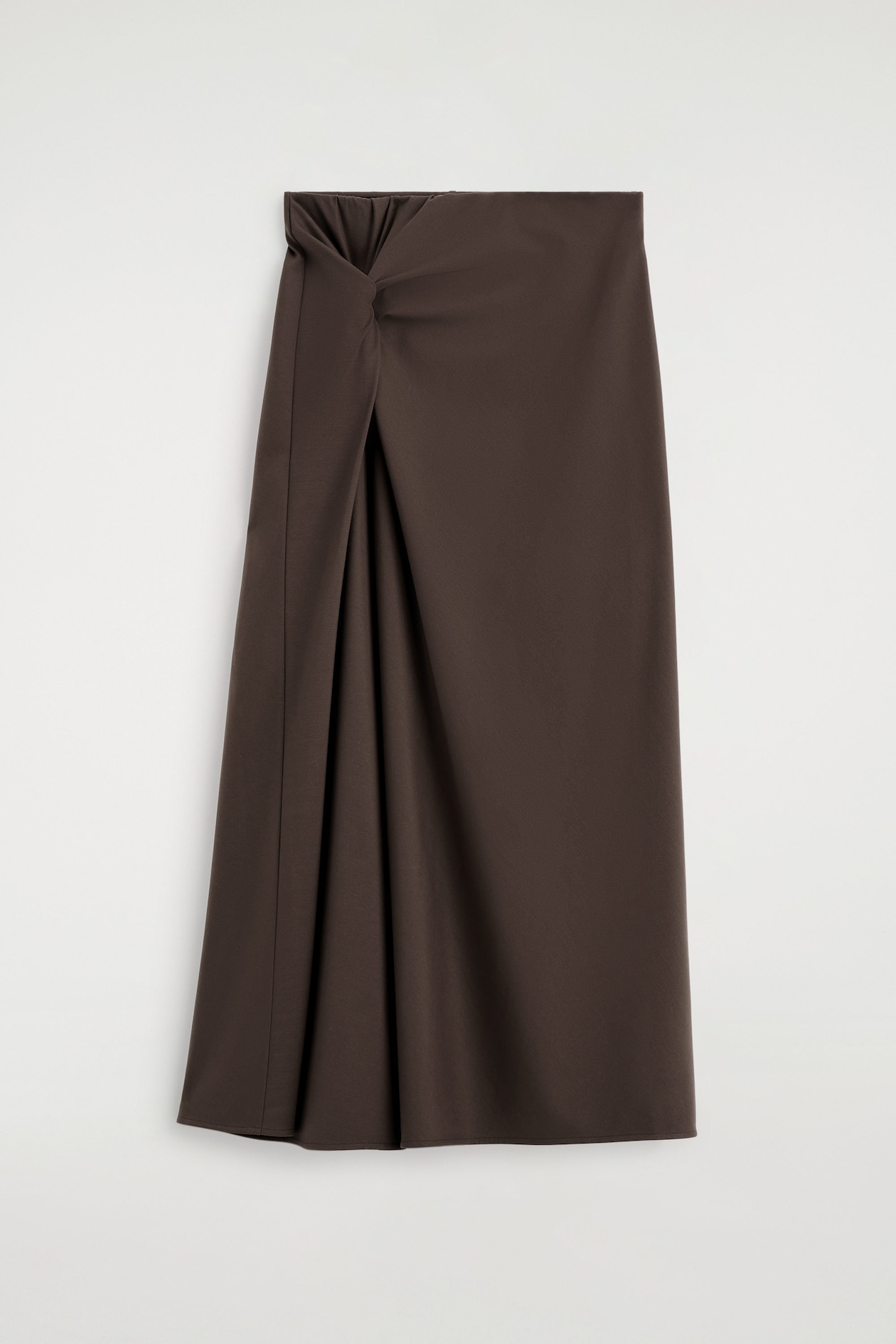 TWIST-DETAIL JERSEY MIDI SKIRT — BROWN