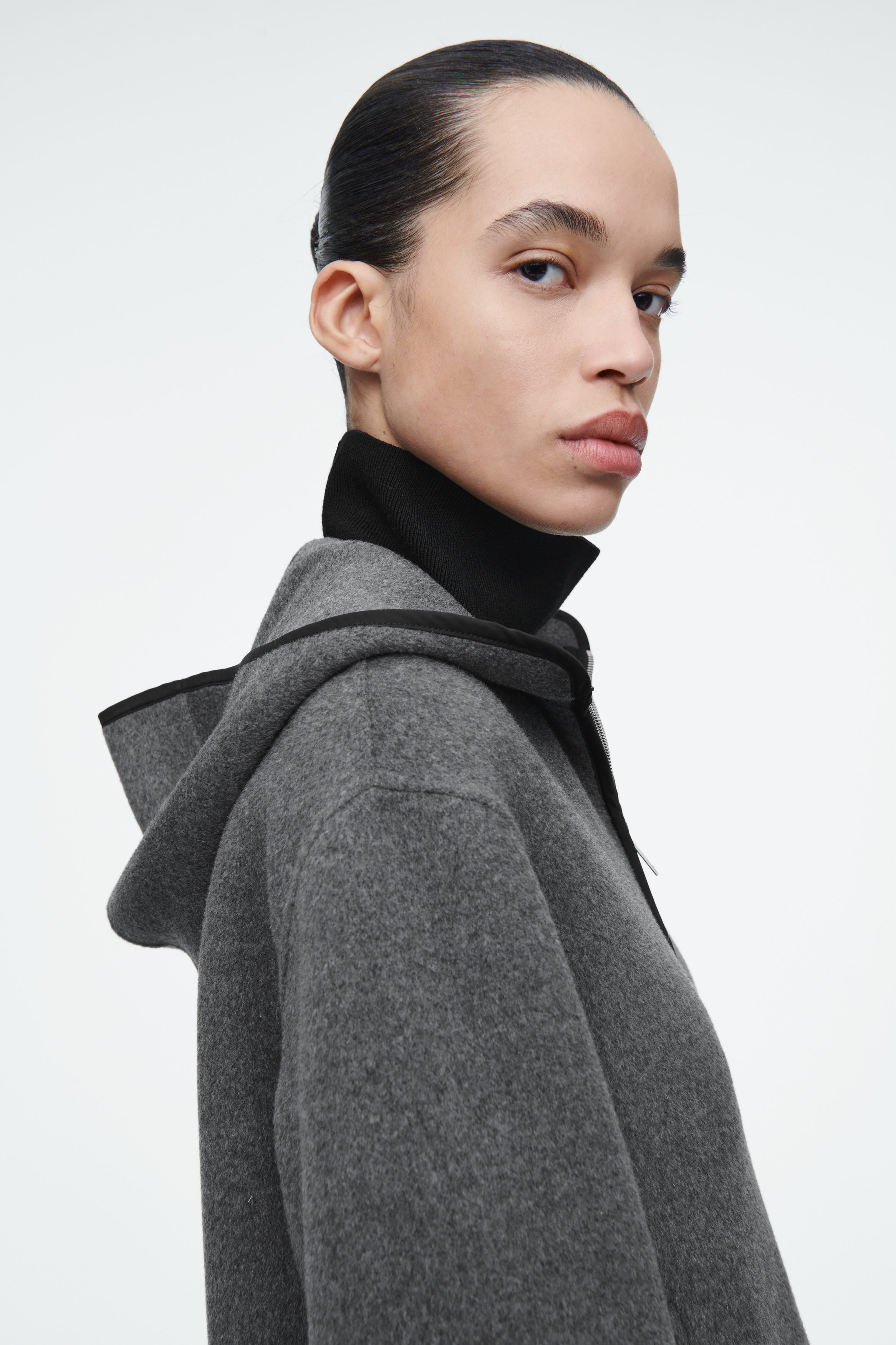 HOODED DOUBLE-FACED WOOL JACKET - GRAY | COS