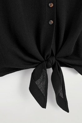 TIE-FRONT KNITTED WOOL SHIRT — BLACK 8
