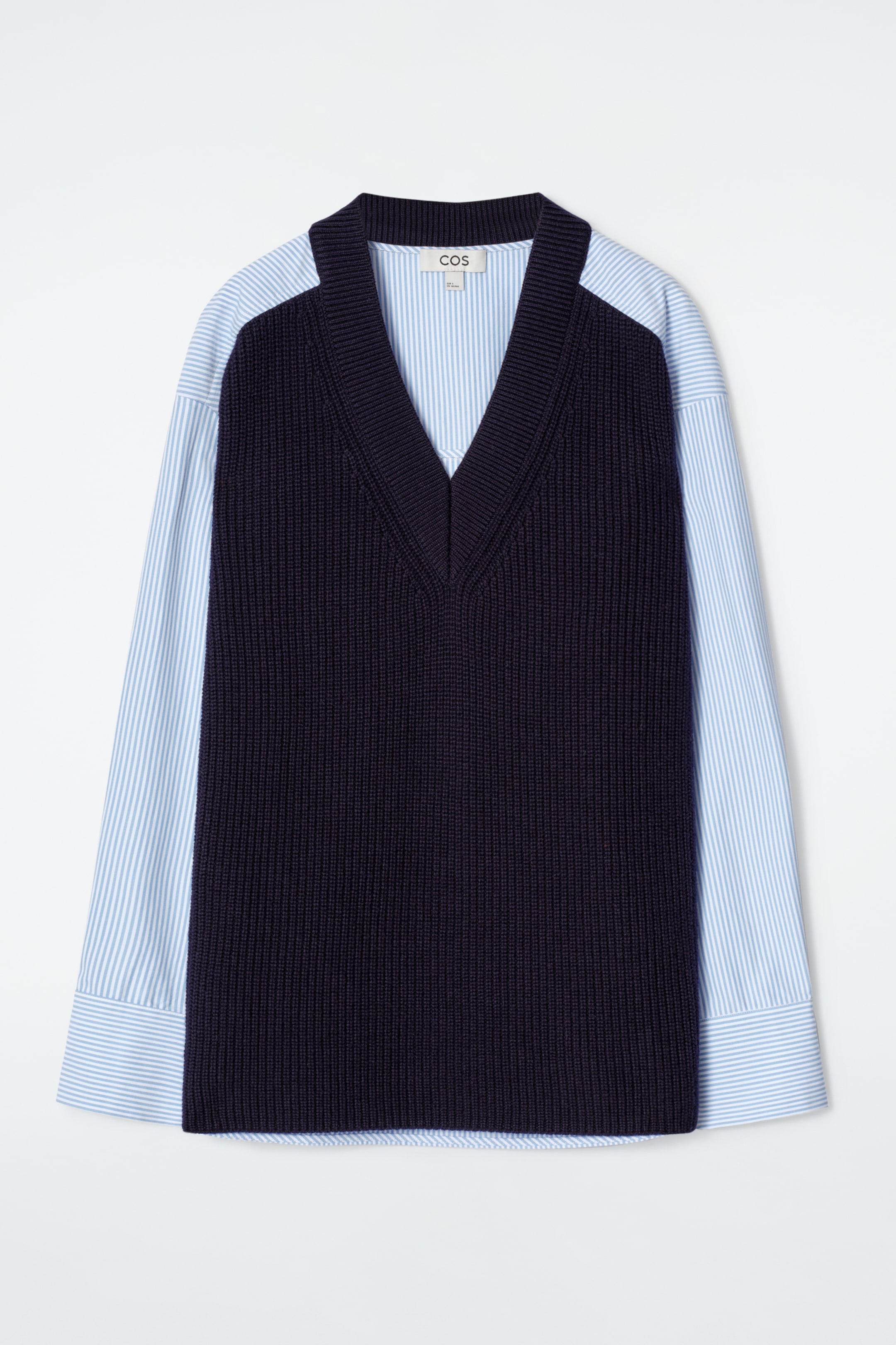 Grösseres Bild ansehen: DEKONSTRUIERTER WOLLPULLOVER MIT POPELINE - NAVYBLAU/GESTREIFT - DAMEN | H&M CH 7