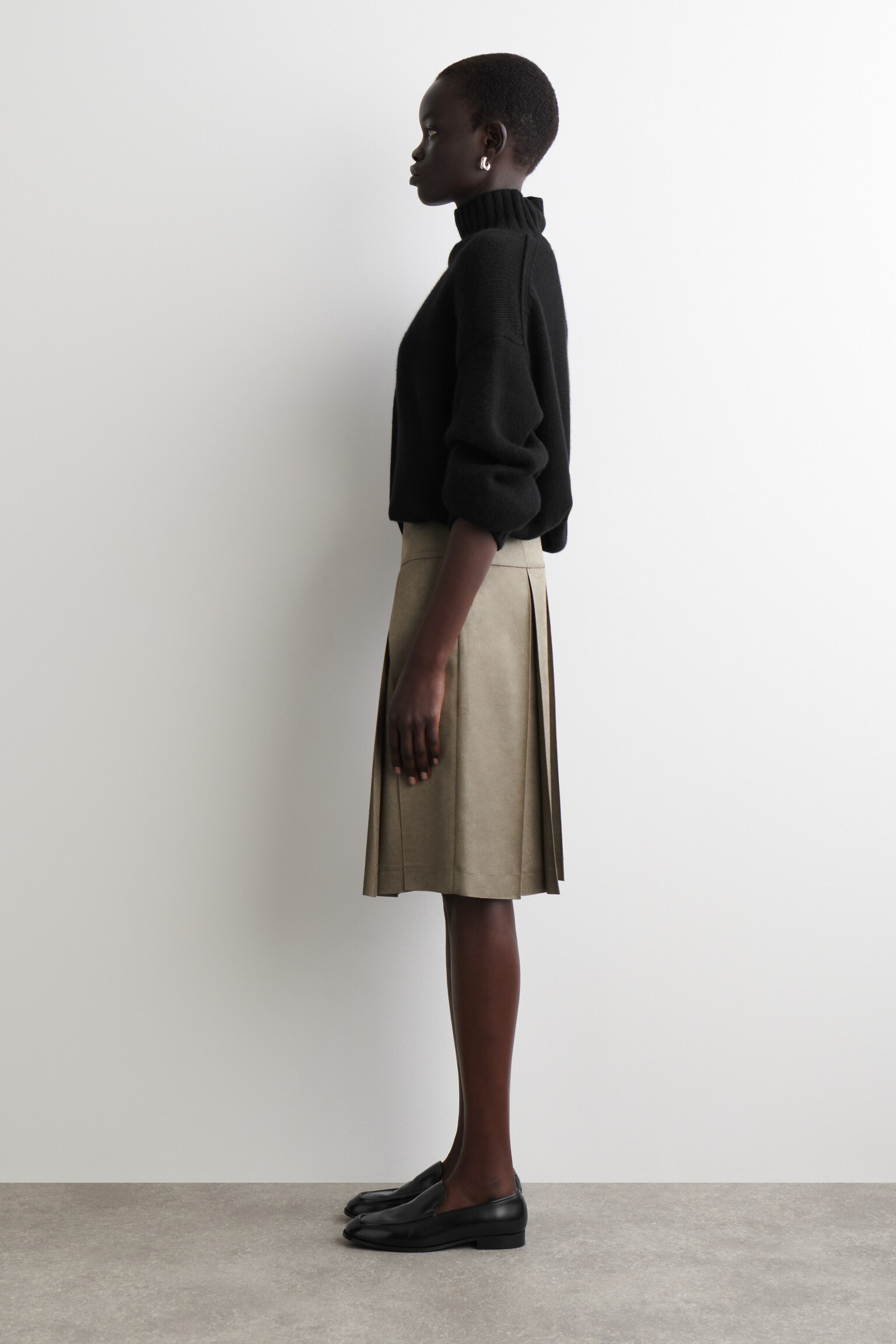 PLEATED METALLIC WOOL-BLEND SKIRT - STONE MÉLANGE - 3