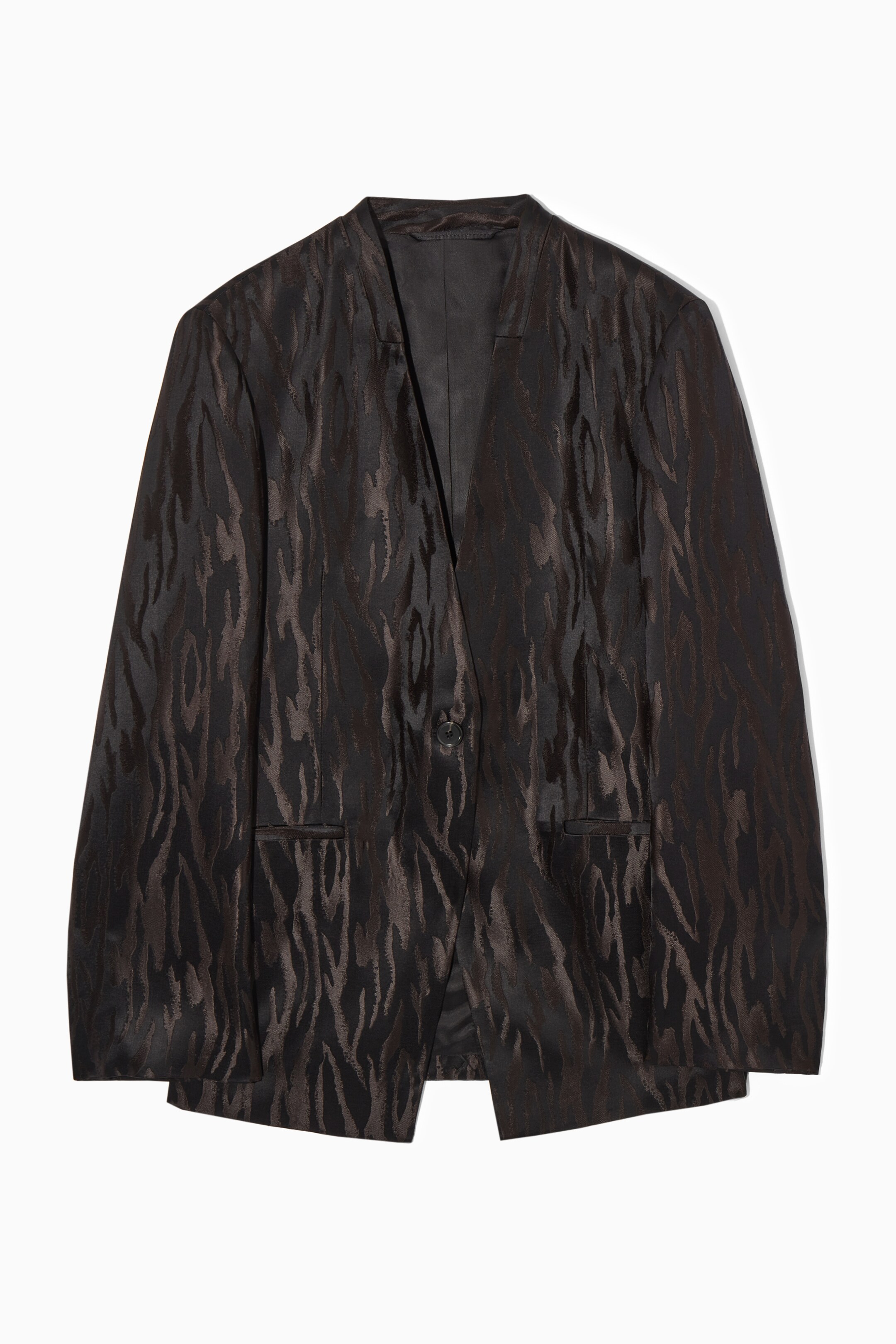 Agrandir l'image: BLAZER SANS COL DÉCONTRACTÉ EN JACQUARD ZÉBRÉ - BRUN FONCÉ / NOIR - FEMME | H&M CH 1