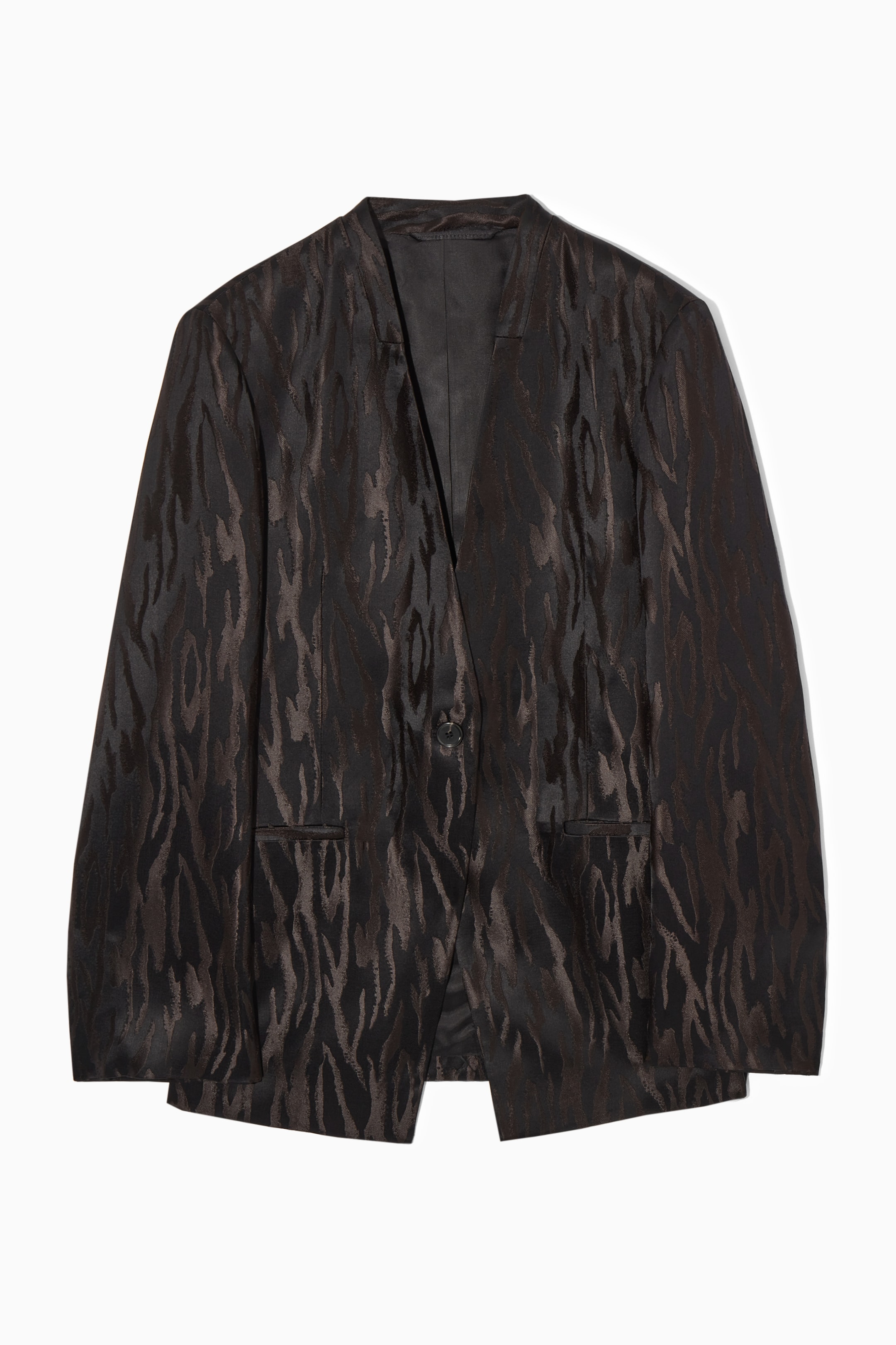 Ingrandisci l'immagine: RELAXED COLLARLESS ZEBRA-JACQUARD BLAZER - DARK BROWN / BLACK - DONNA | H&M CH 1
