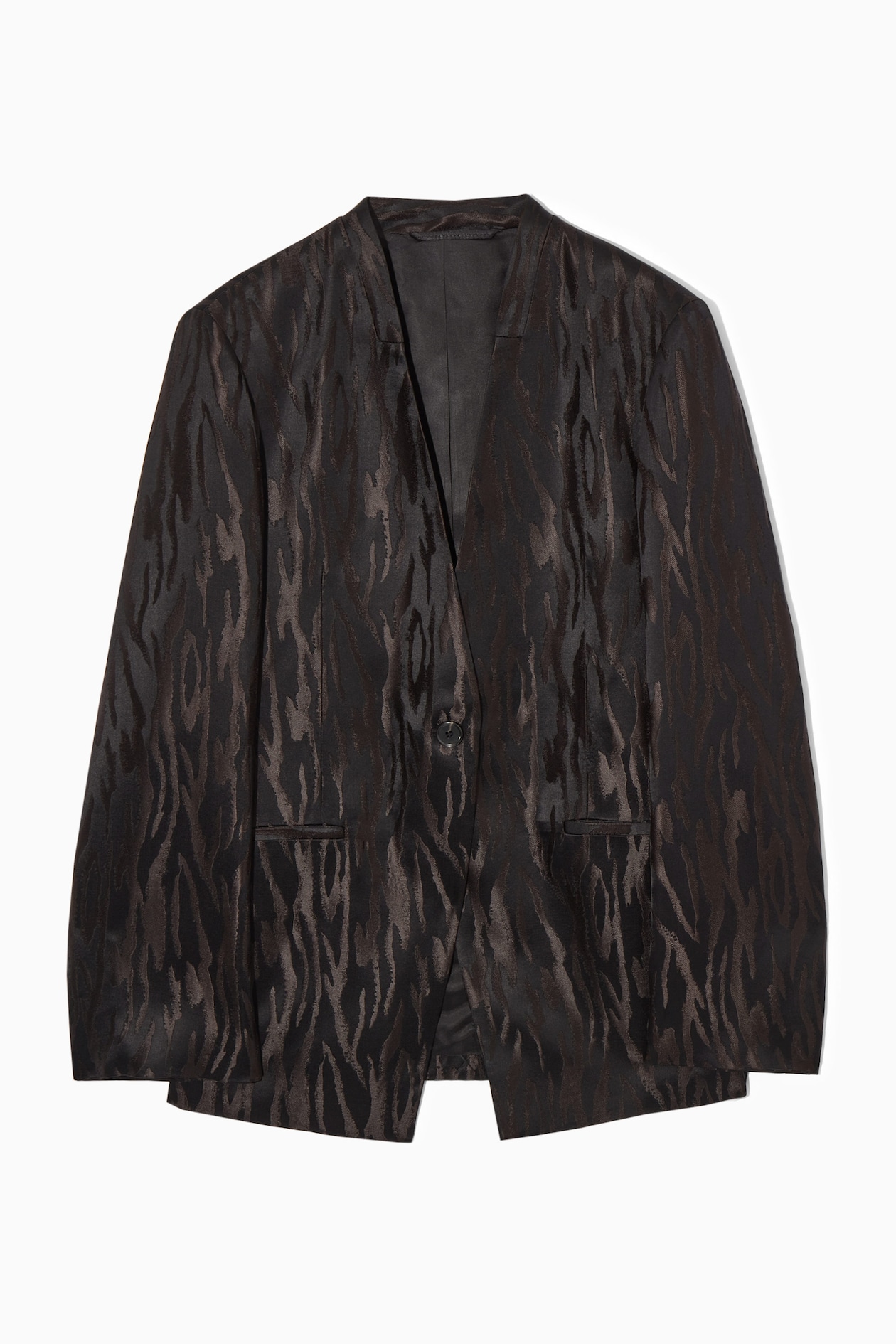 RELAXED COLLARLESS ZEBRA-JACQUARD BLAZER