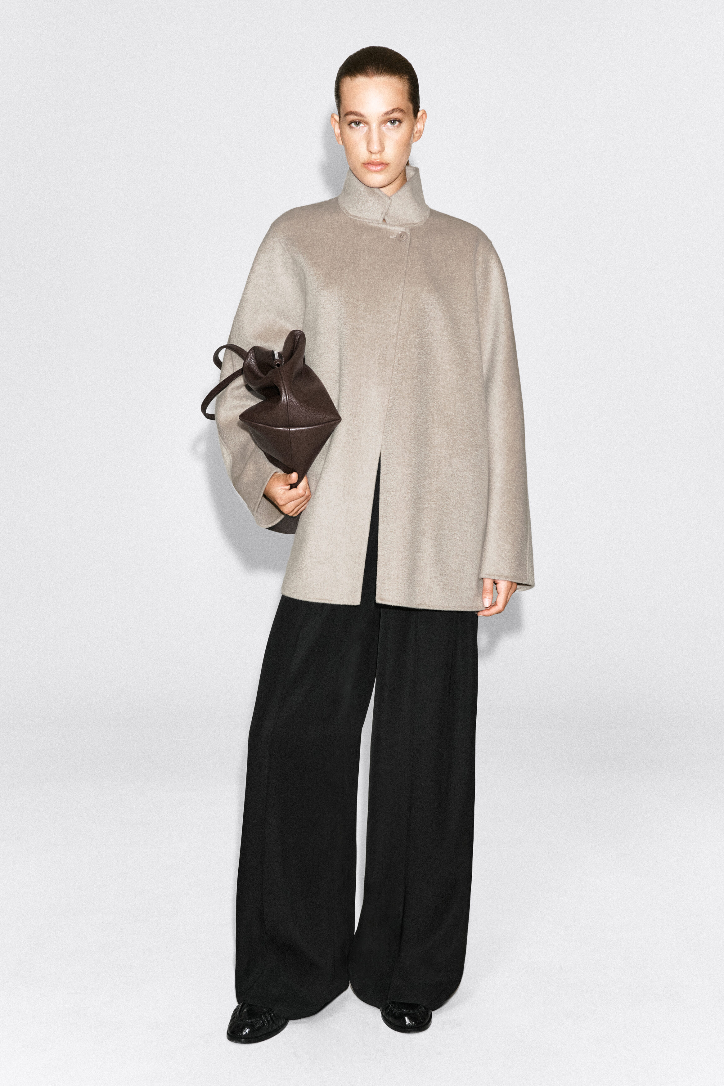 DOUBLE-FACED CASHMERE MOCK-NECK JACKET - OAT | COS US