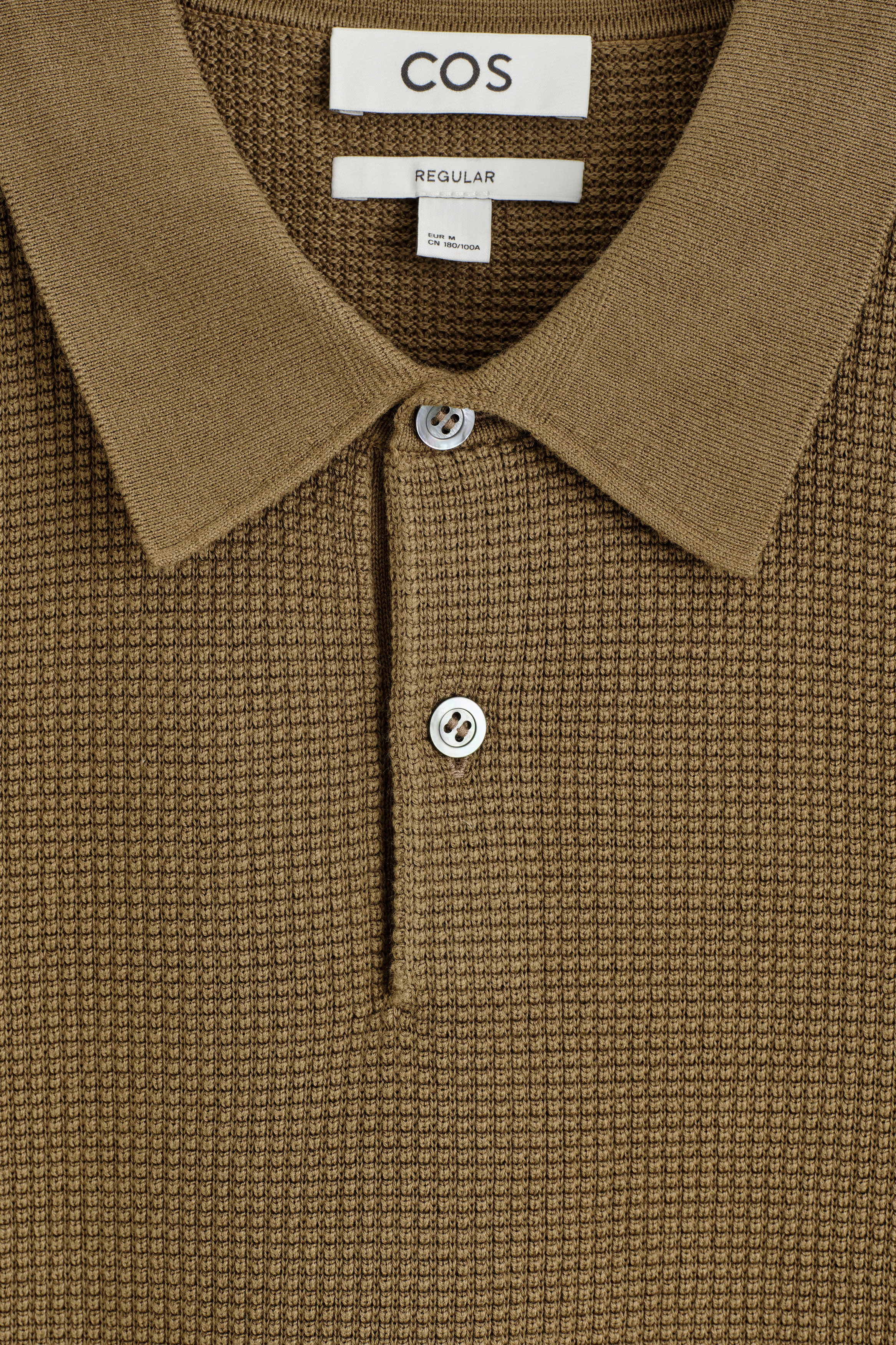 WAFFLE-KNIT COTTON POLO SHIRT - DARK BEIGE | COS US