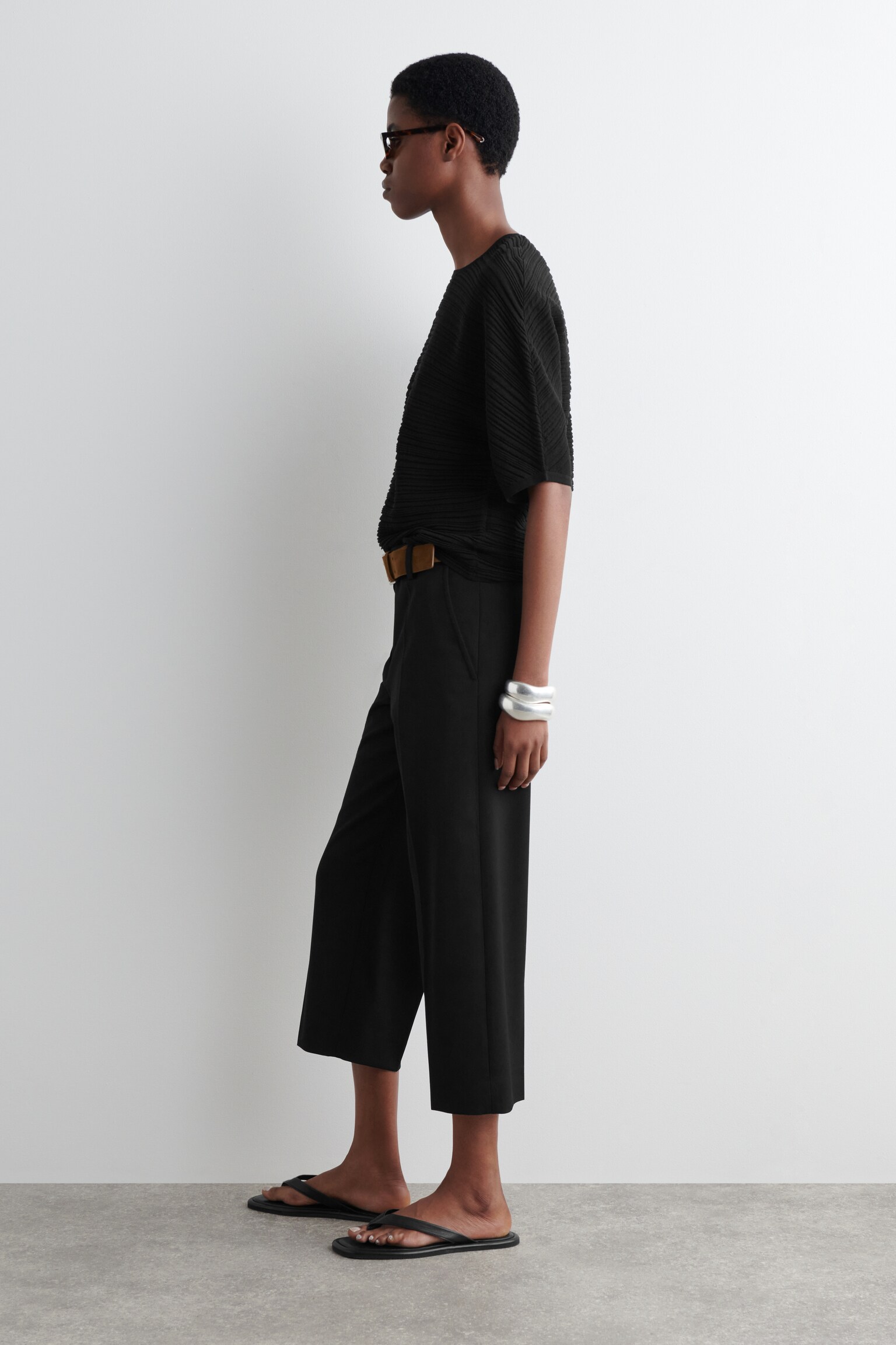 PANTALON CAPRI EN LAINE MÉLANGÉE - NOIR - 4