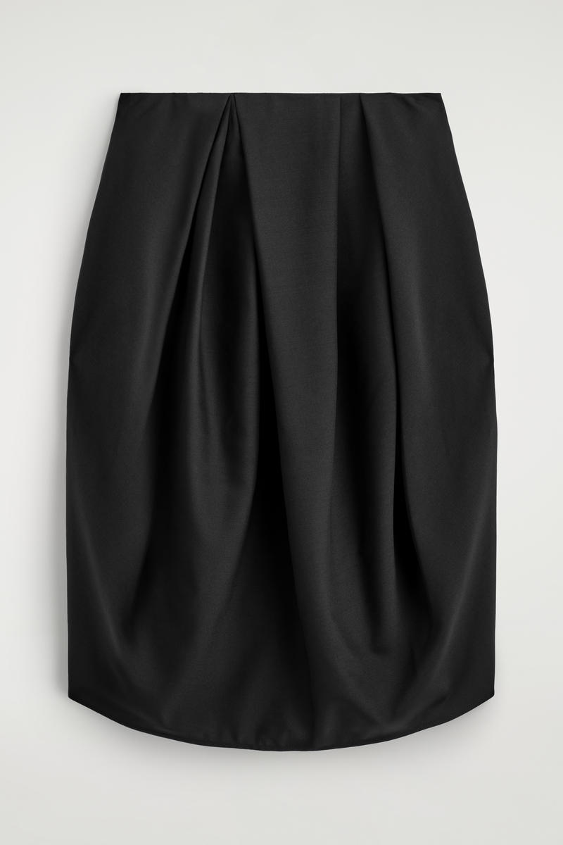 Pleated Wool Midi Tulip Skirt