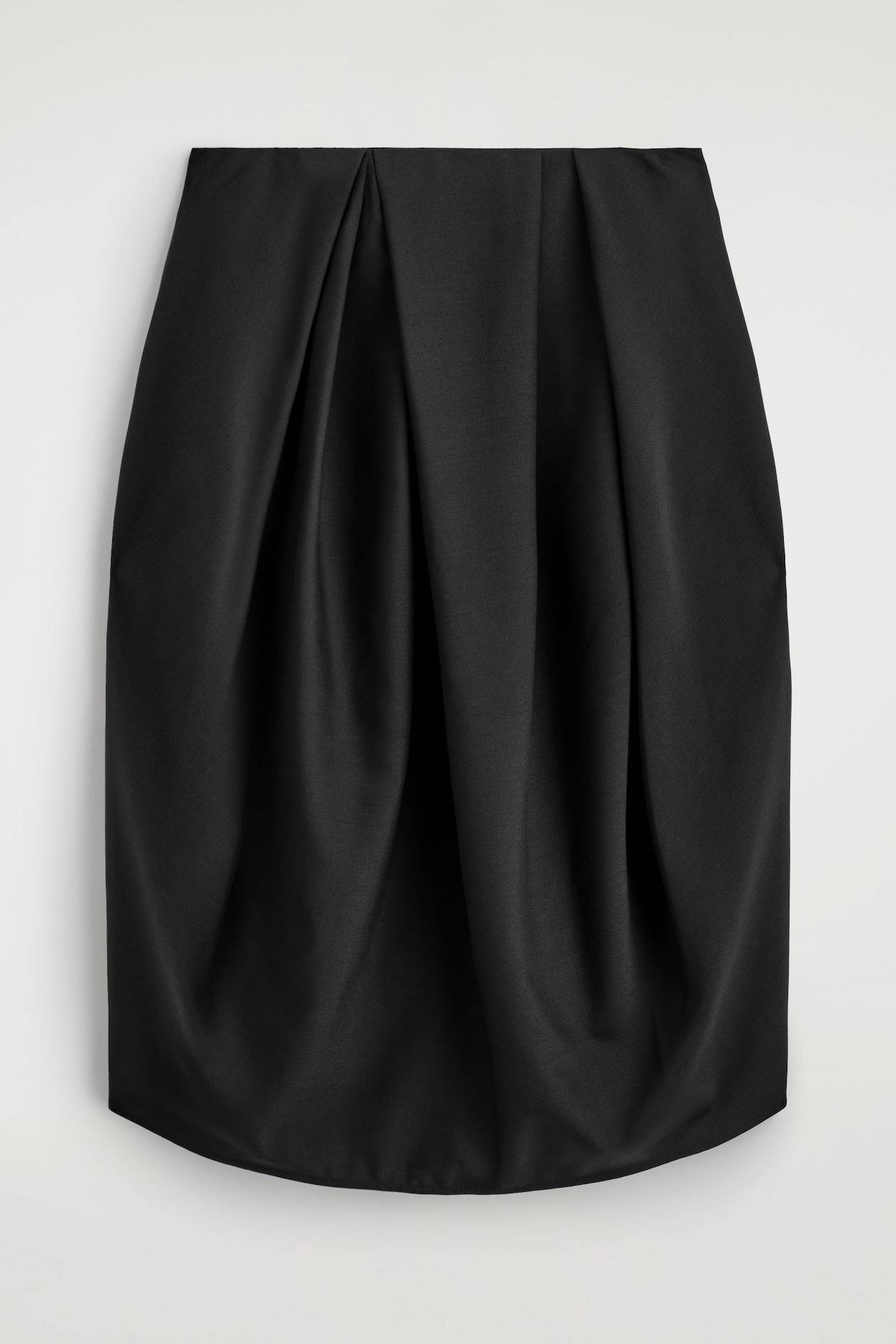 PLEATED WOOL MIDI TULIP SKIRT — BLACK