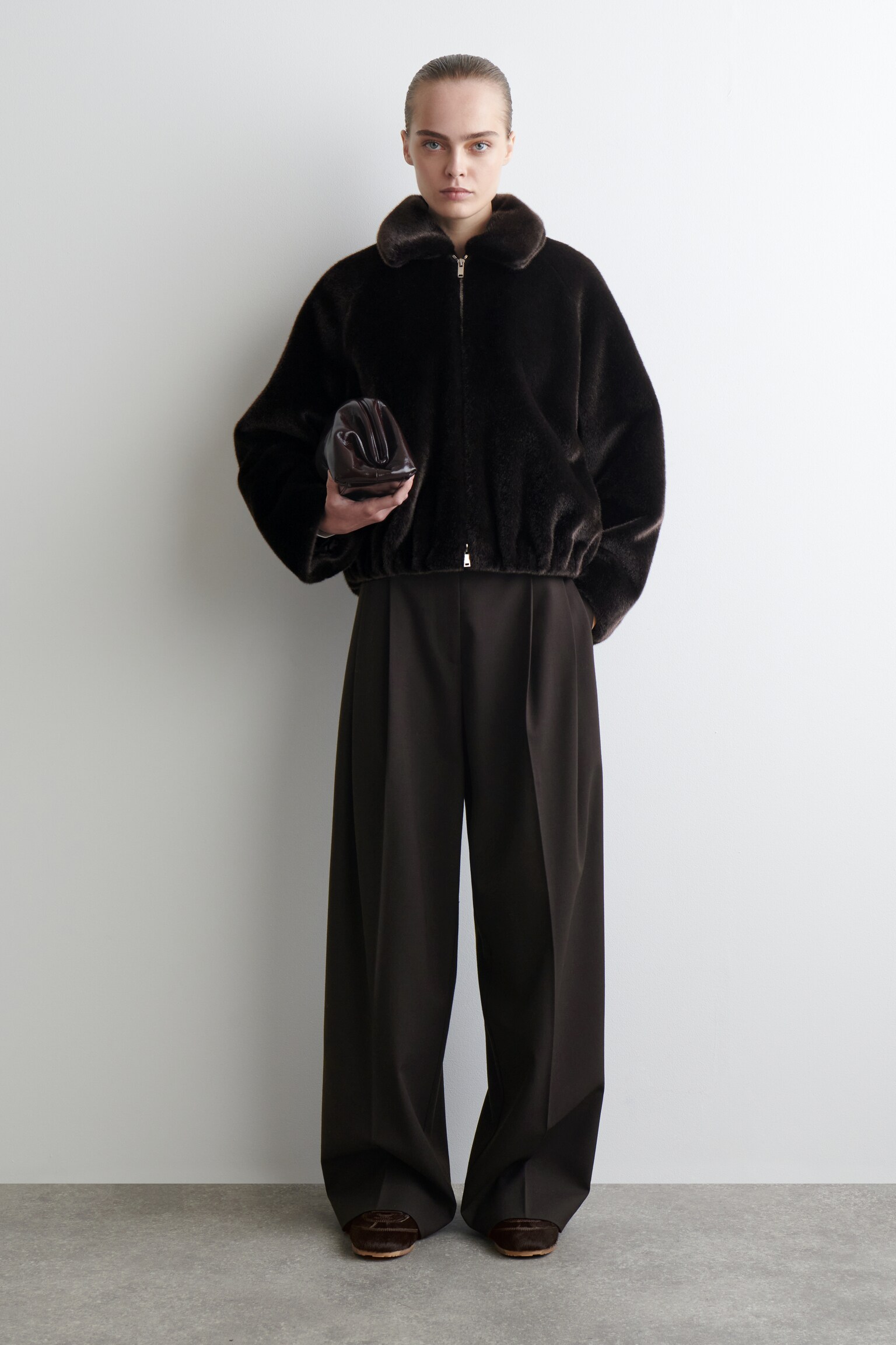 FUR-EFFECT JACKET - חום - 1