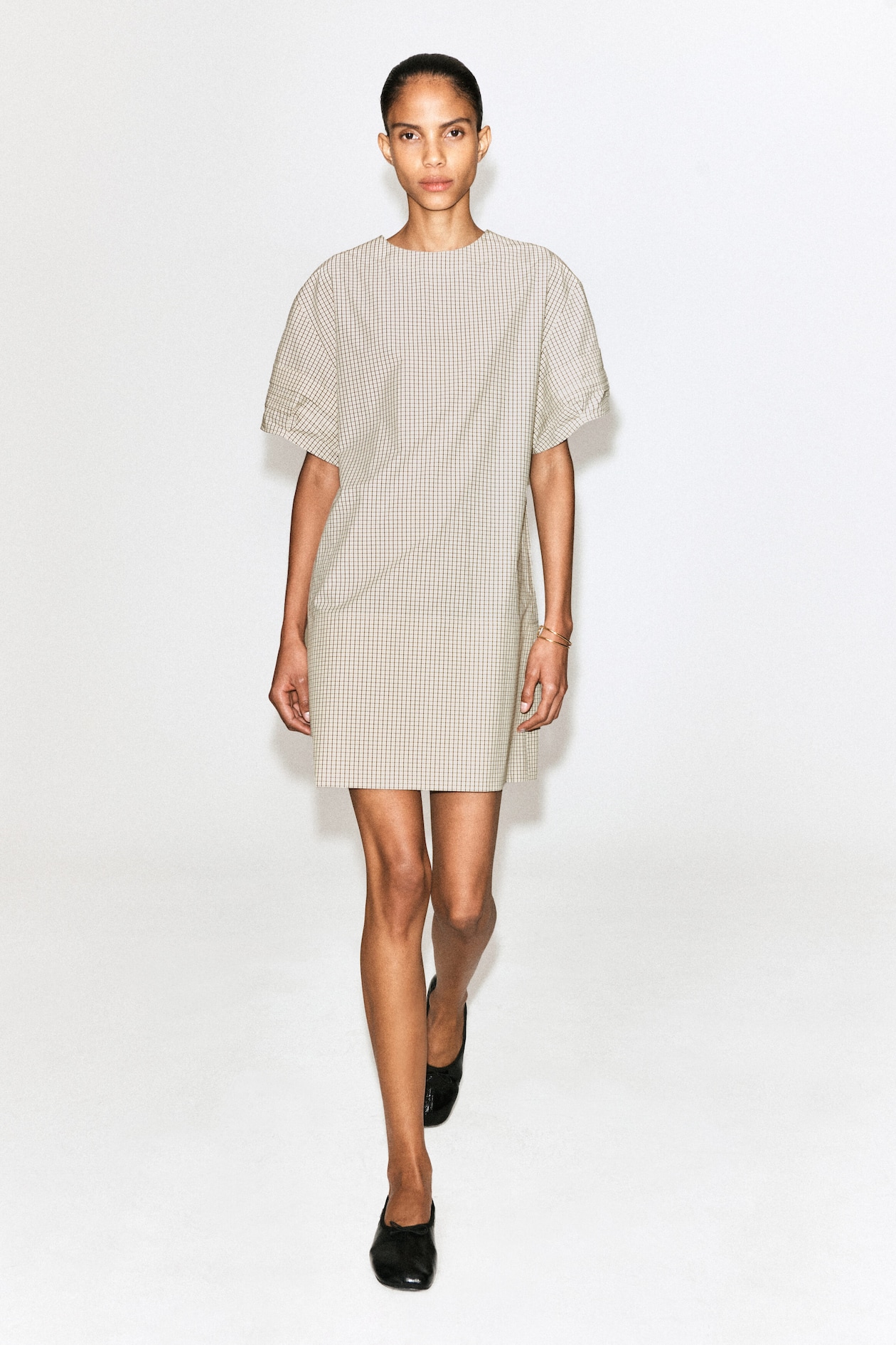 PINTUCKED COTTON MINI DRESS