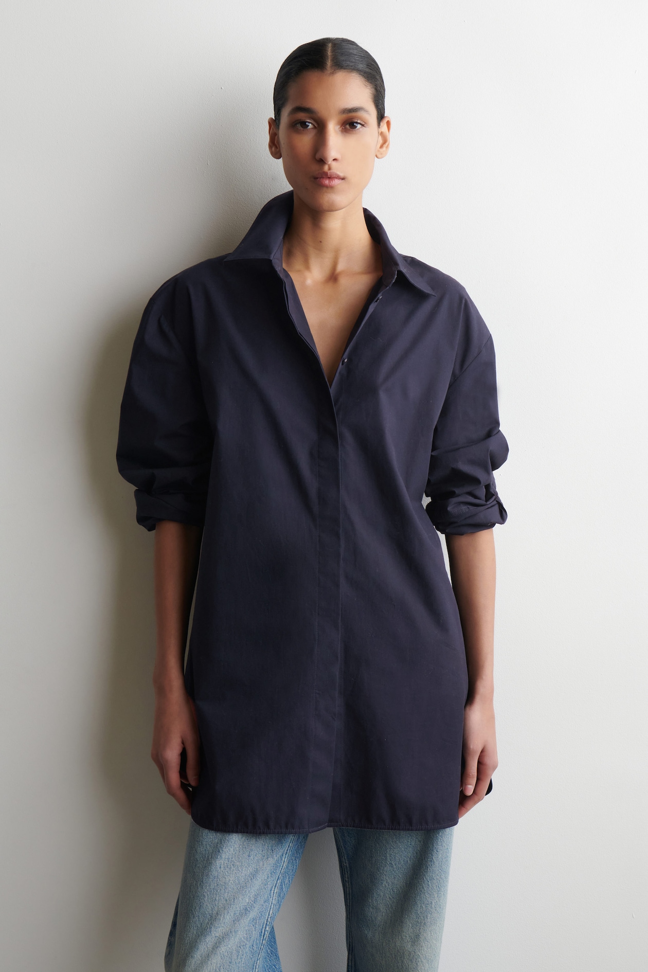 TAILORED COTTON SHIRT — NAVY