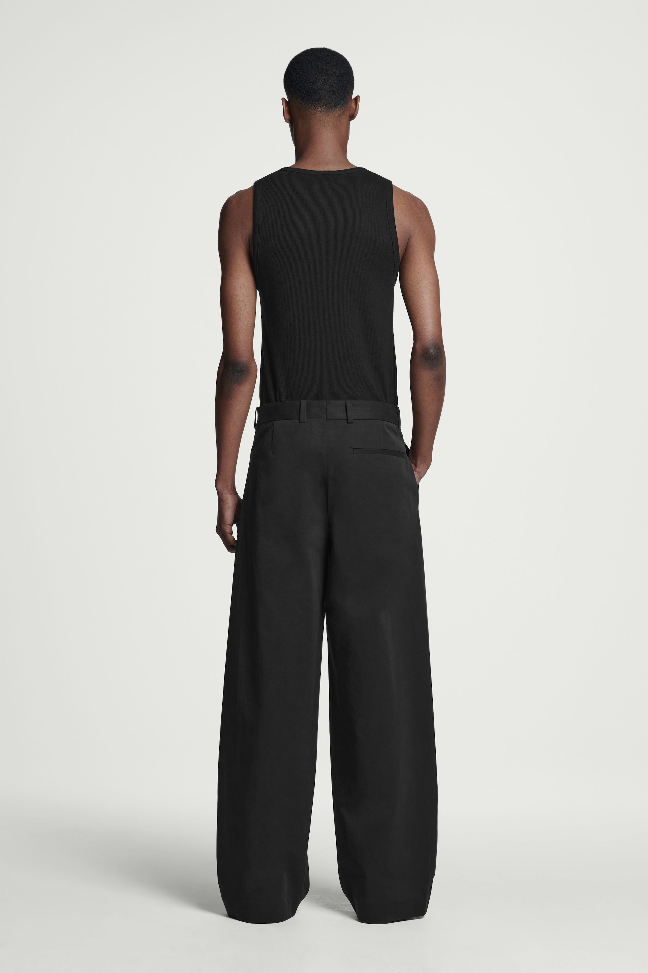PLEATED COTTON WIDE-LEG PANTS