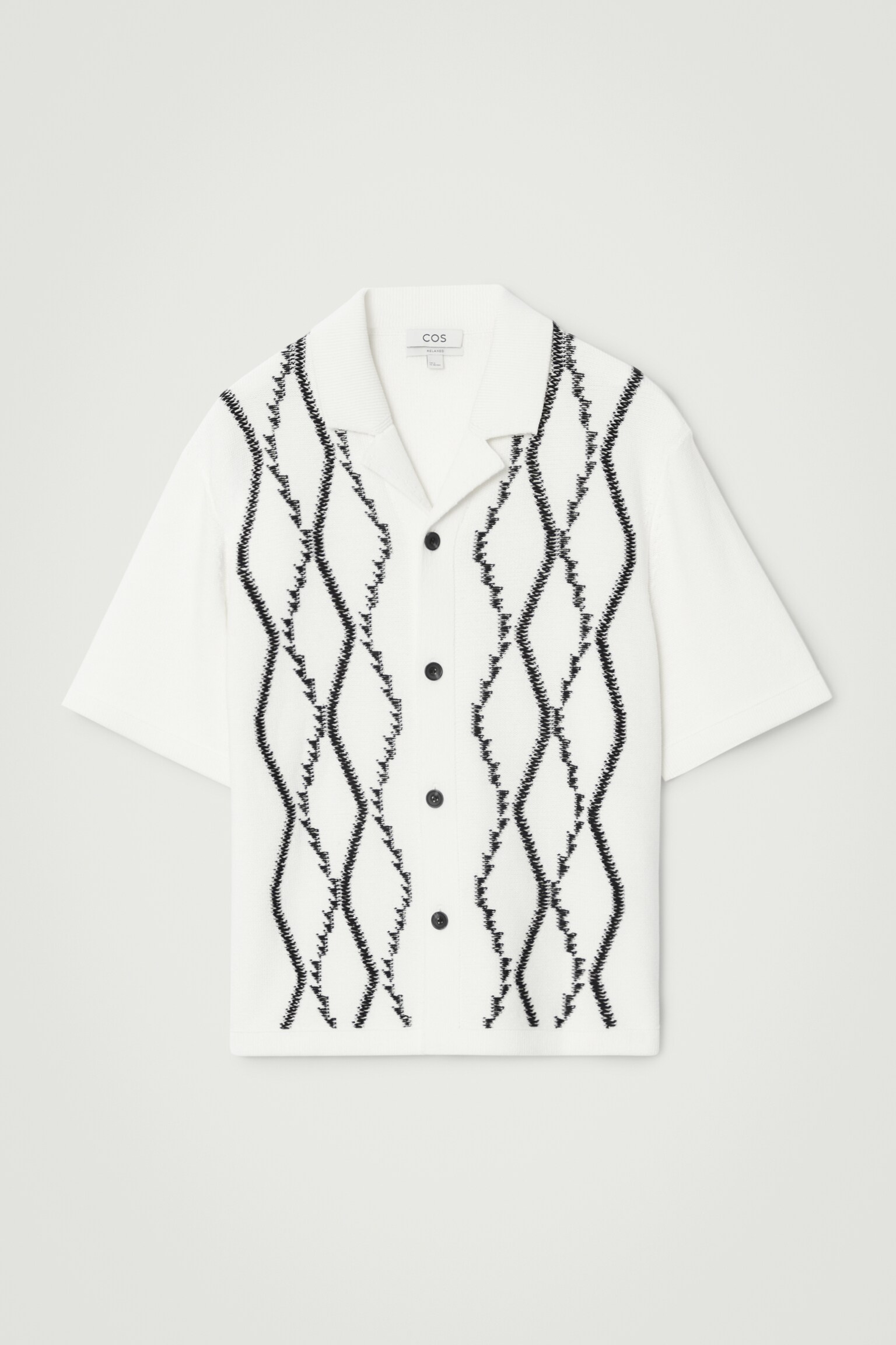 RELAXED ABSTRACT ARGYLE-KNIT SHIRT - WHITE/TURQUOISE - 1