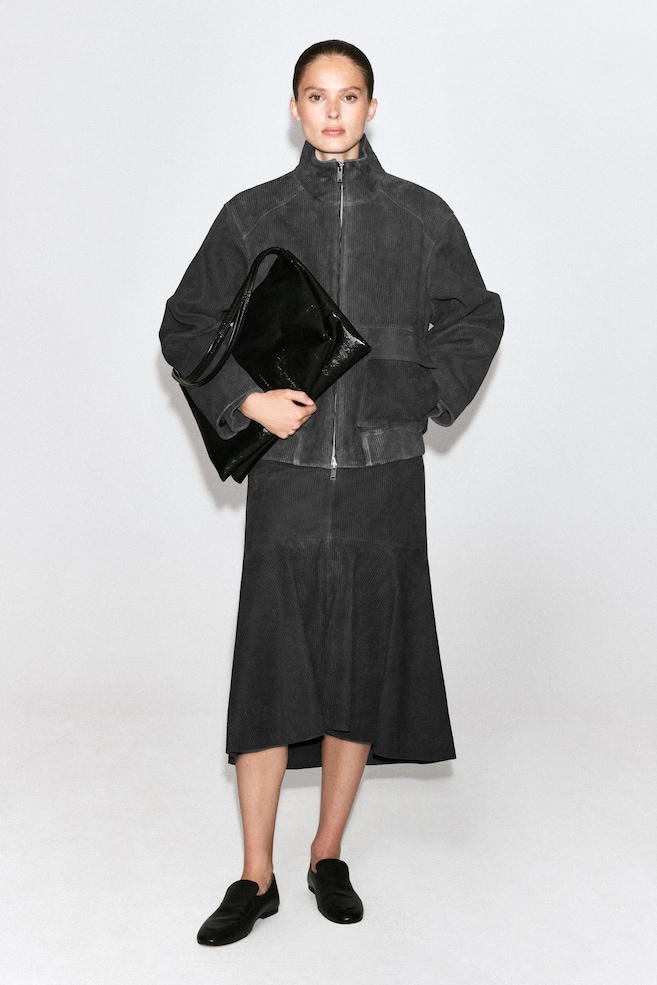 CORDED SUEDE PADDED JACKET — ANTHRACITE