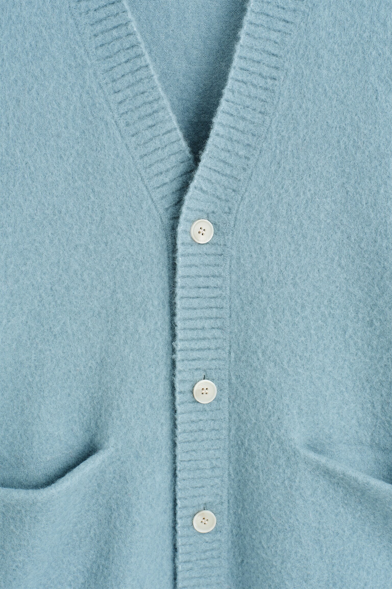 BRUSHED-WOOL V-NECK CARDIGAN - LIGHT BLUE/BEIGE - 3