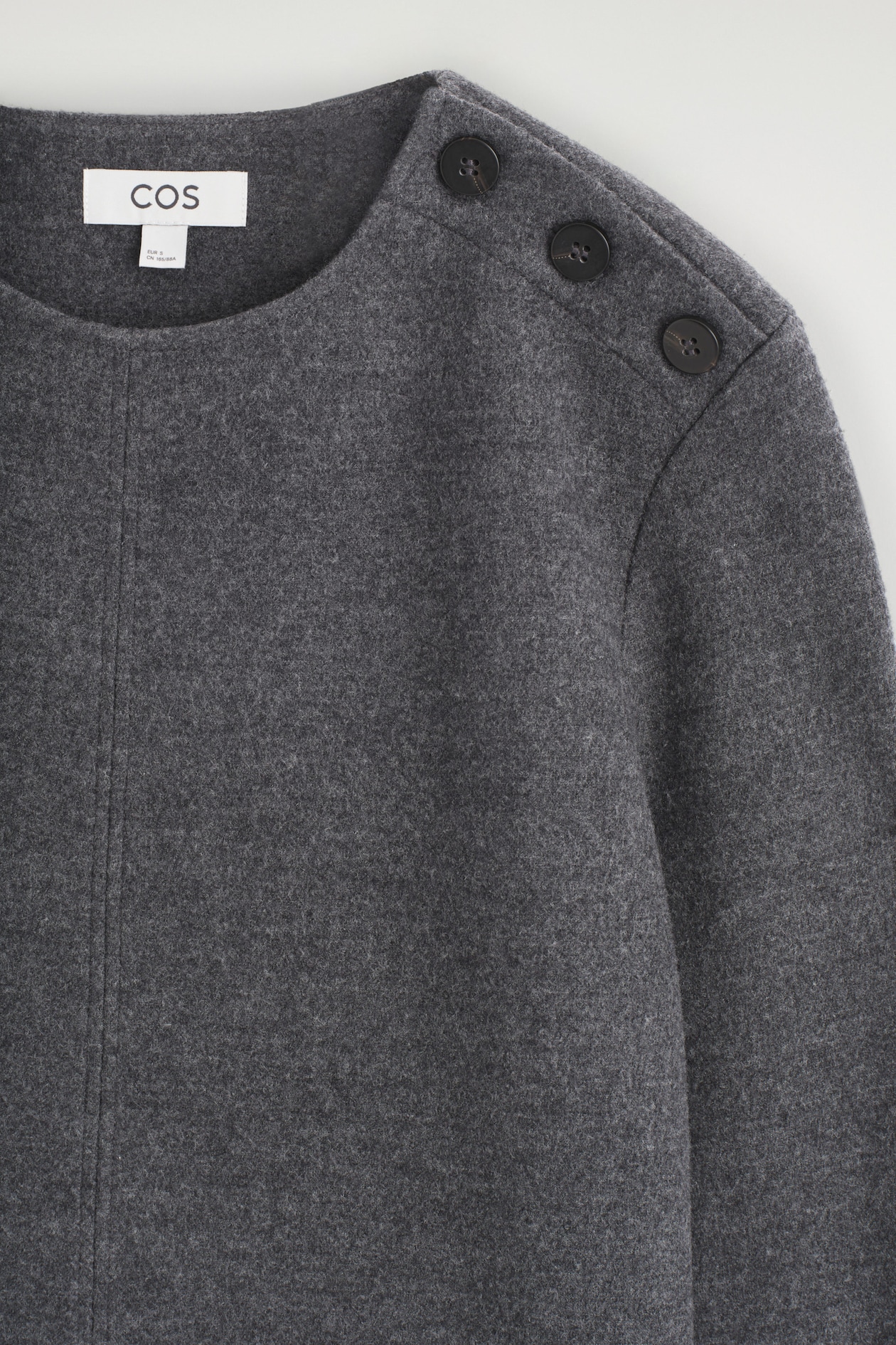 BUTTON-DETAIL BOILED-WOOL SWEATSHIRT — DARK-GREY MÉLANGE