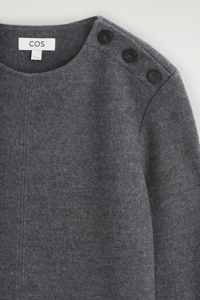 BUTTON-DETAIL BOILED-WOOL SWEATSHIRT — DARK-GREY MÉLANGE