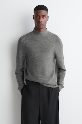WOOL MOCK-NECK SWEATER — GRAY 1