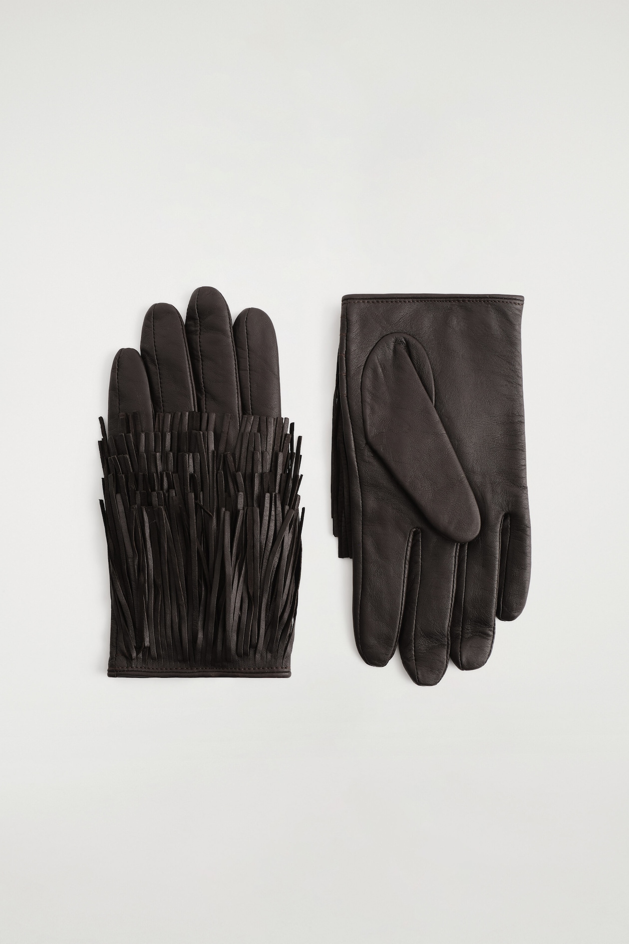 WOOL-LINED FRINGED LEATHER GLOVES — MAHOGANY