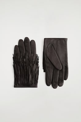 WOOL-LINED FRINGED LEATHER GLOVES — MAHOGANY 3