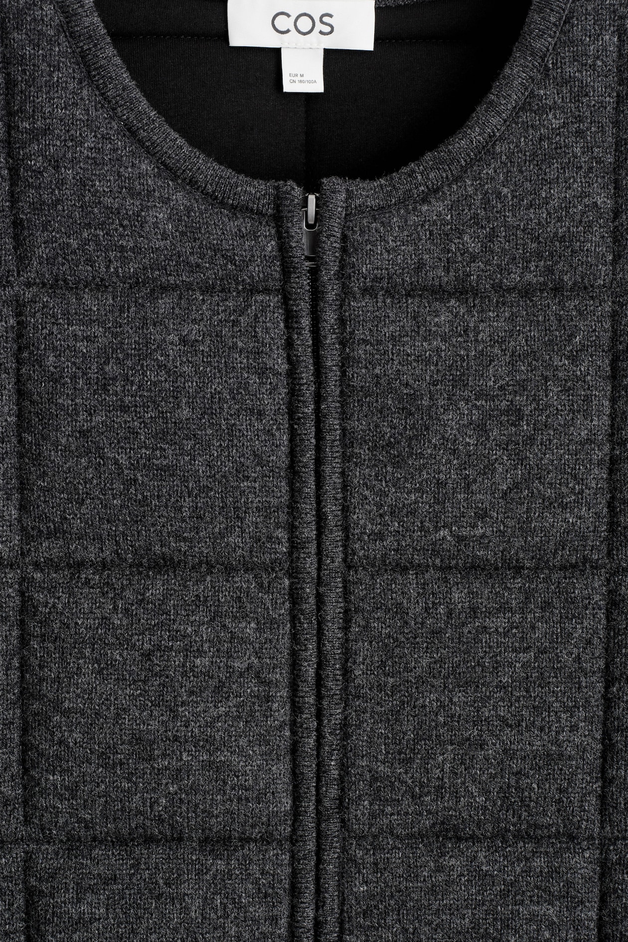 PADDED QUILTED KNITTED MERINO WOOL GILET — CHARCOAL MÉLANGE