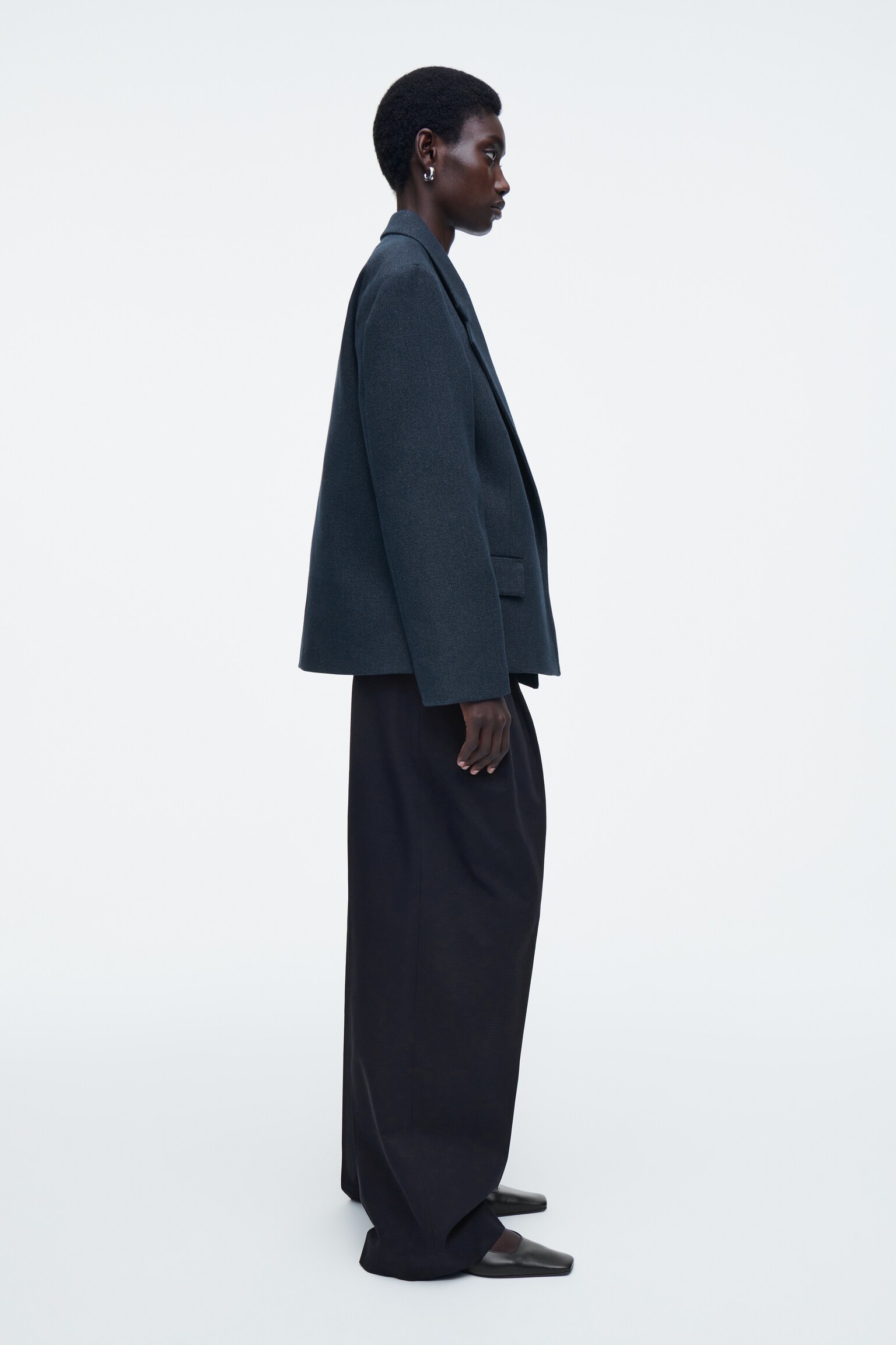 OVERSIZED EXAGGERATED-SHOULDER DENIM-LOOK BLAZER - DARK BLUE - 7