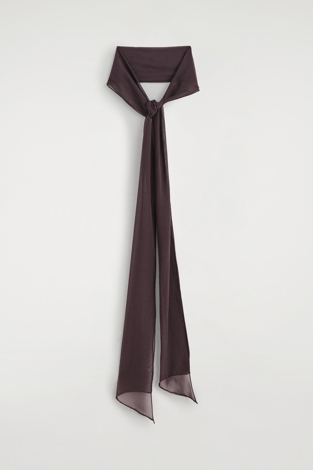 SLIM SHEER SILK SCARF — BROWN