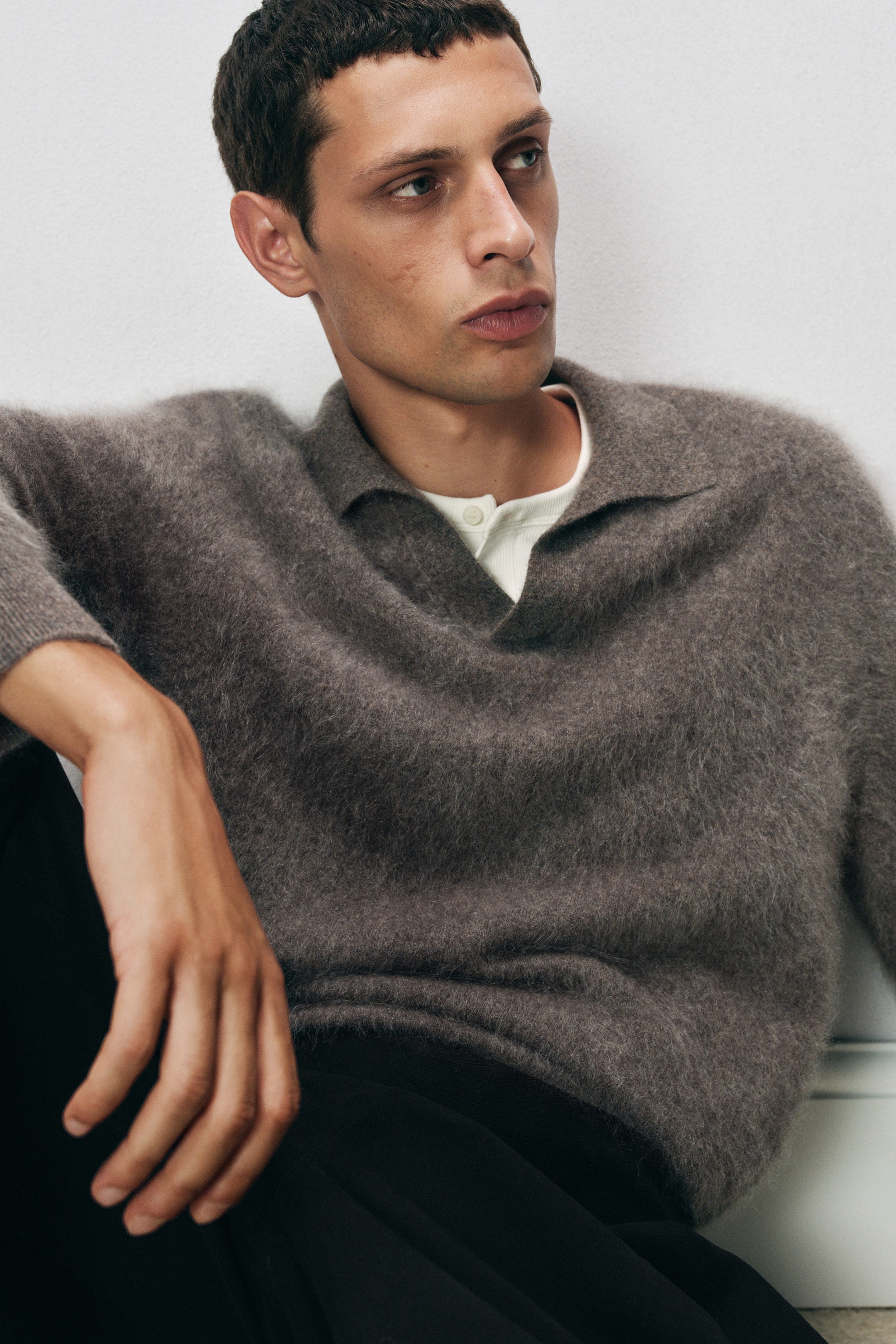 BRUSHED-CASHMERE POLO JUMPER