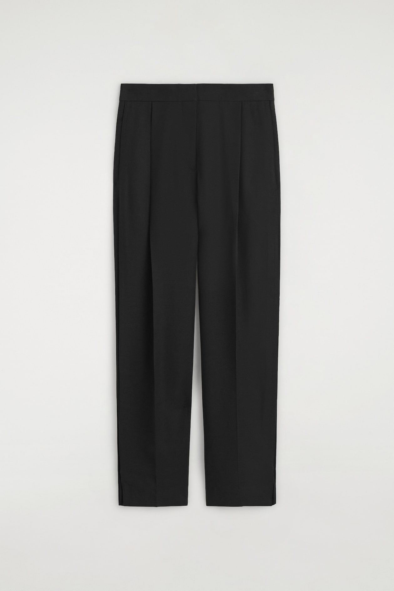 PLEATED-PANEL STRAIGHT-LEG PANTS — BLACK