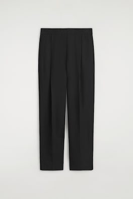 PLEATED-PANEL STRAIGHT-LEG PANTS — BLACK 7