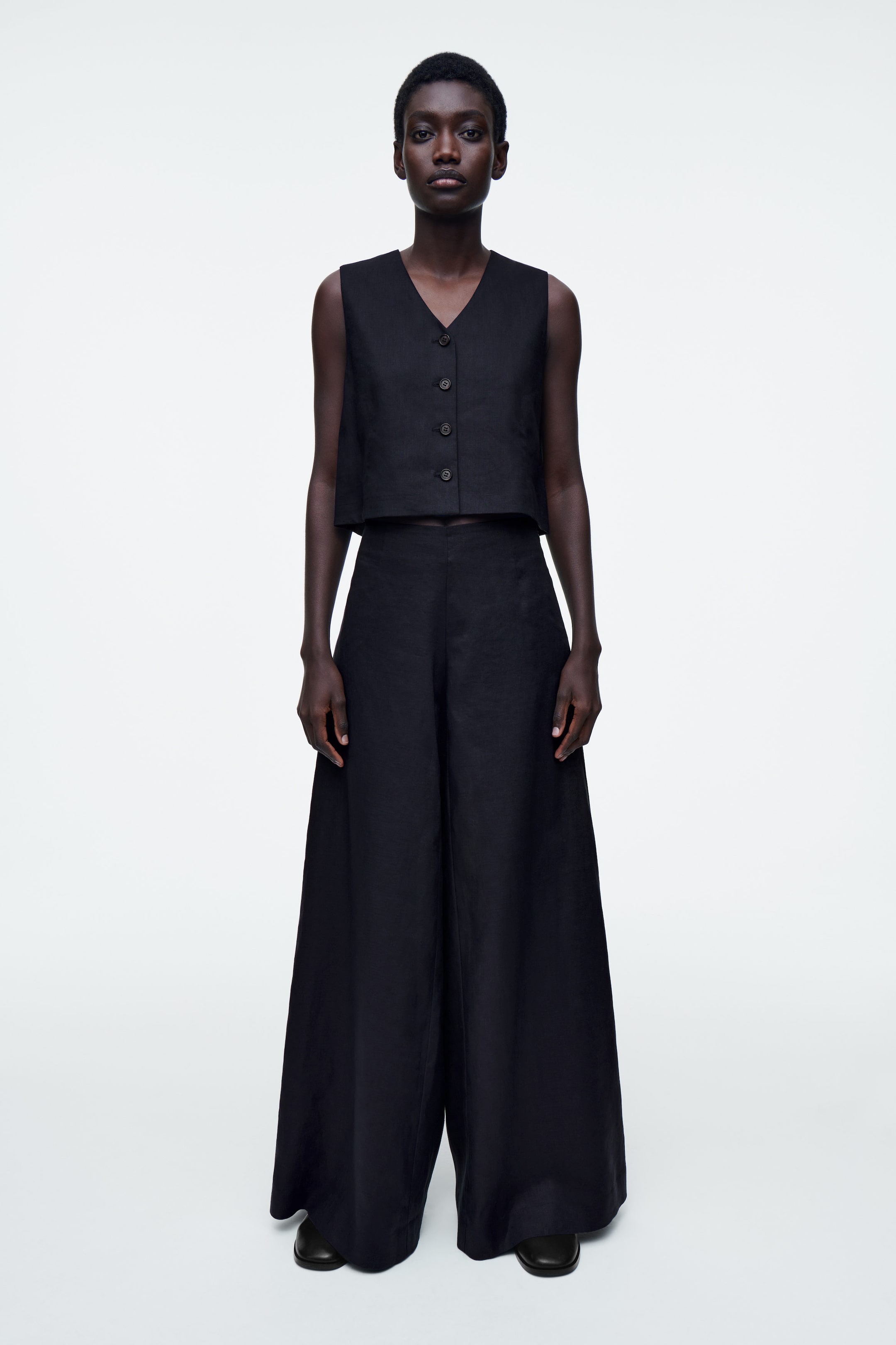 LINEN WIDE-LEG TROUSERS