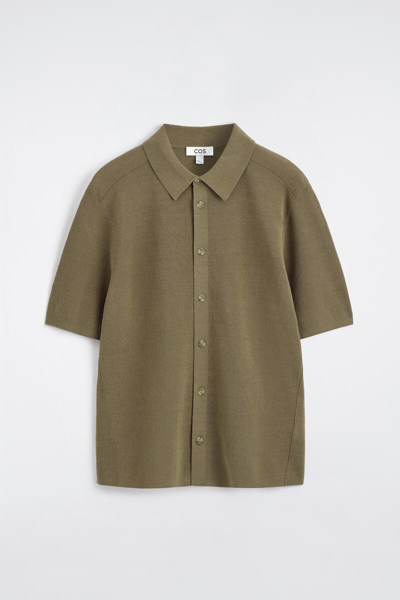 COS Knitted Linen Short-Sleeved Shirt In Brown Men's Extra Large