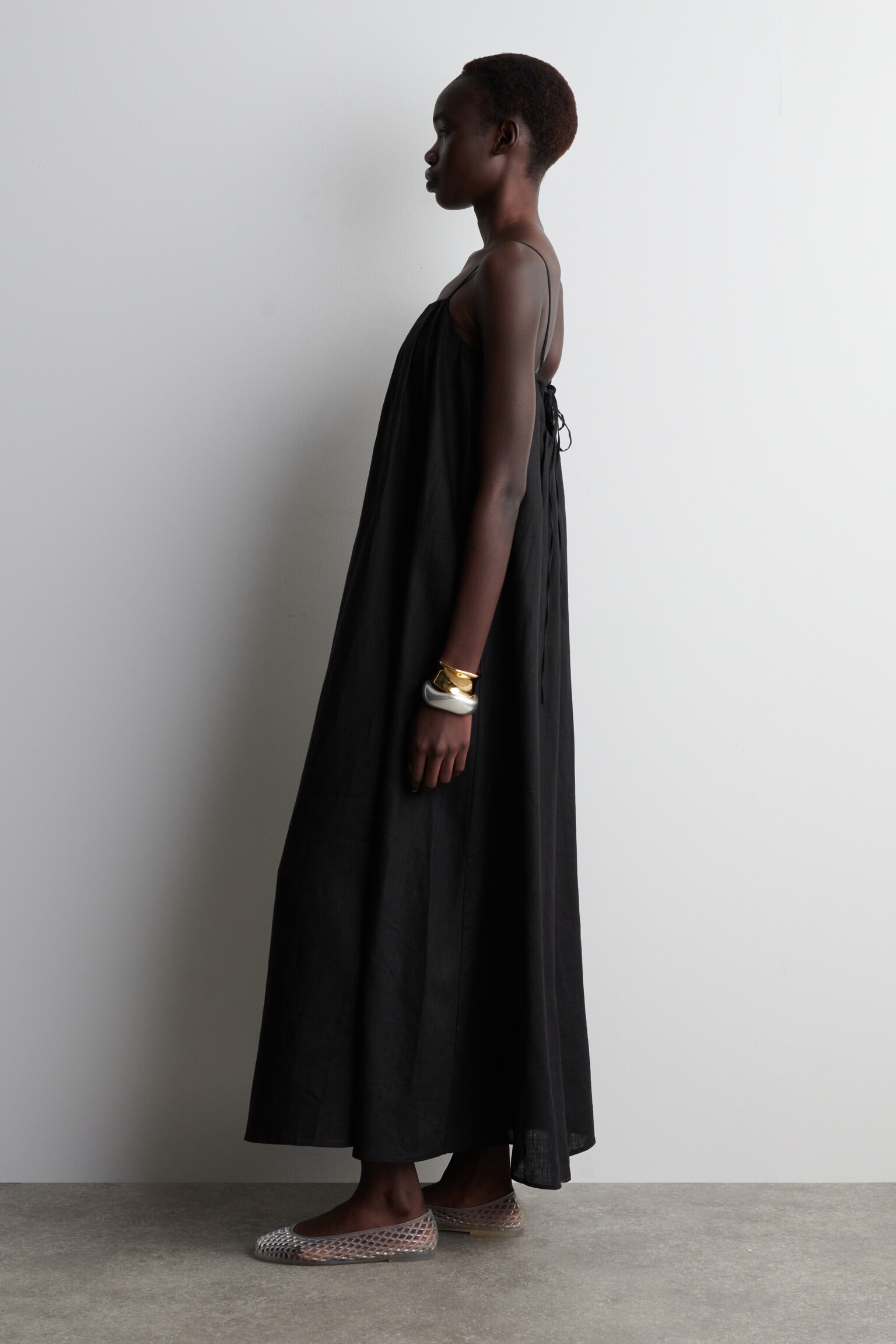 ABITO MAXI IN LINO PLISSÉ - NERO/ARANCIONE - 3
