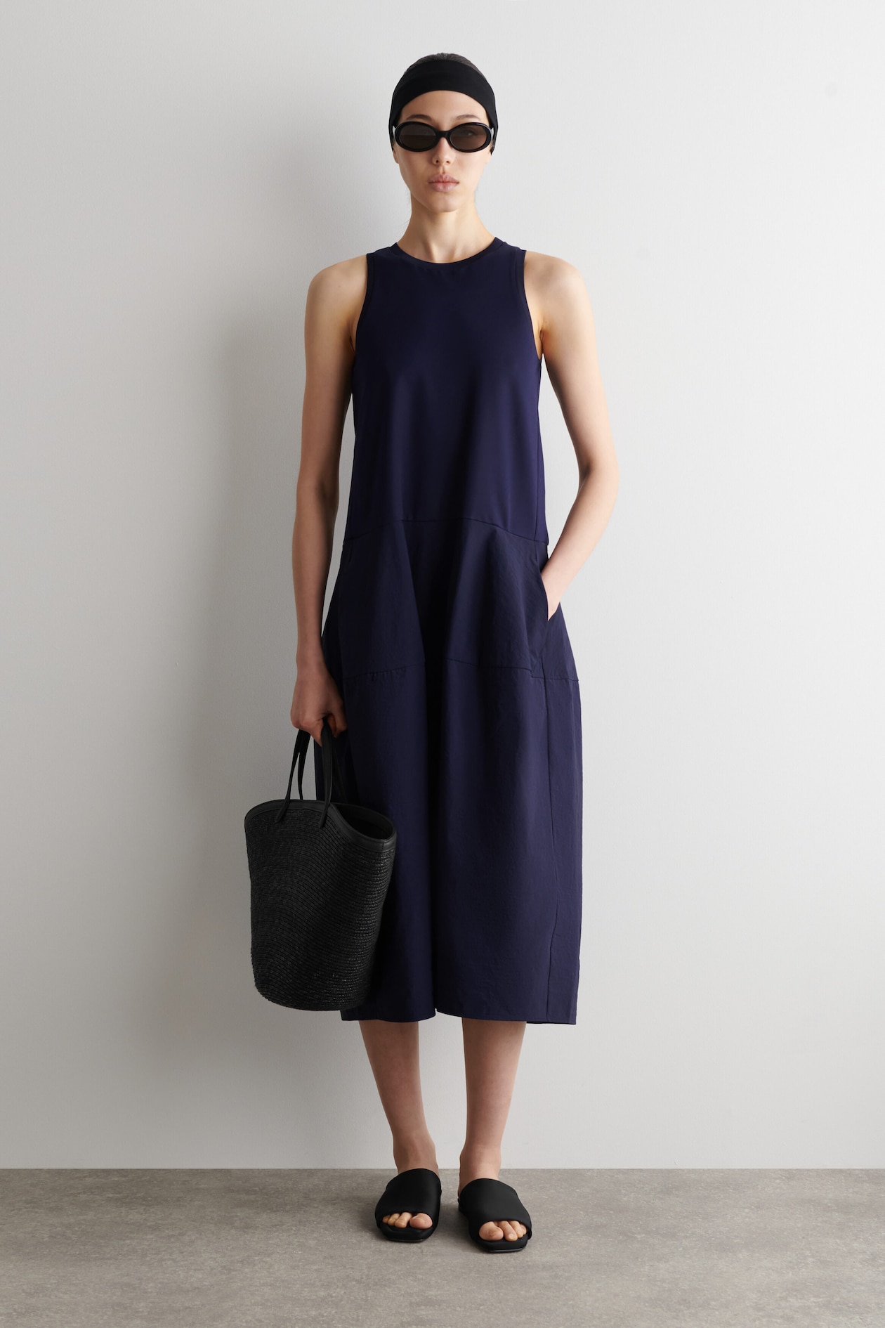 PANELLED SLEEVELESS MIDI DRESS